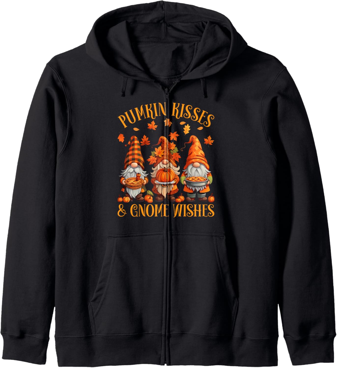 Funny Pumpkin Kisses & Gnome Wishes Thanksgiving Zip Hoodie
