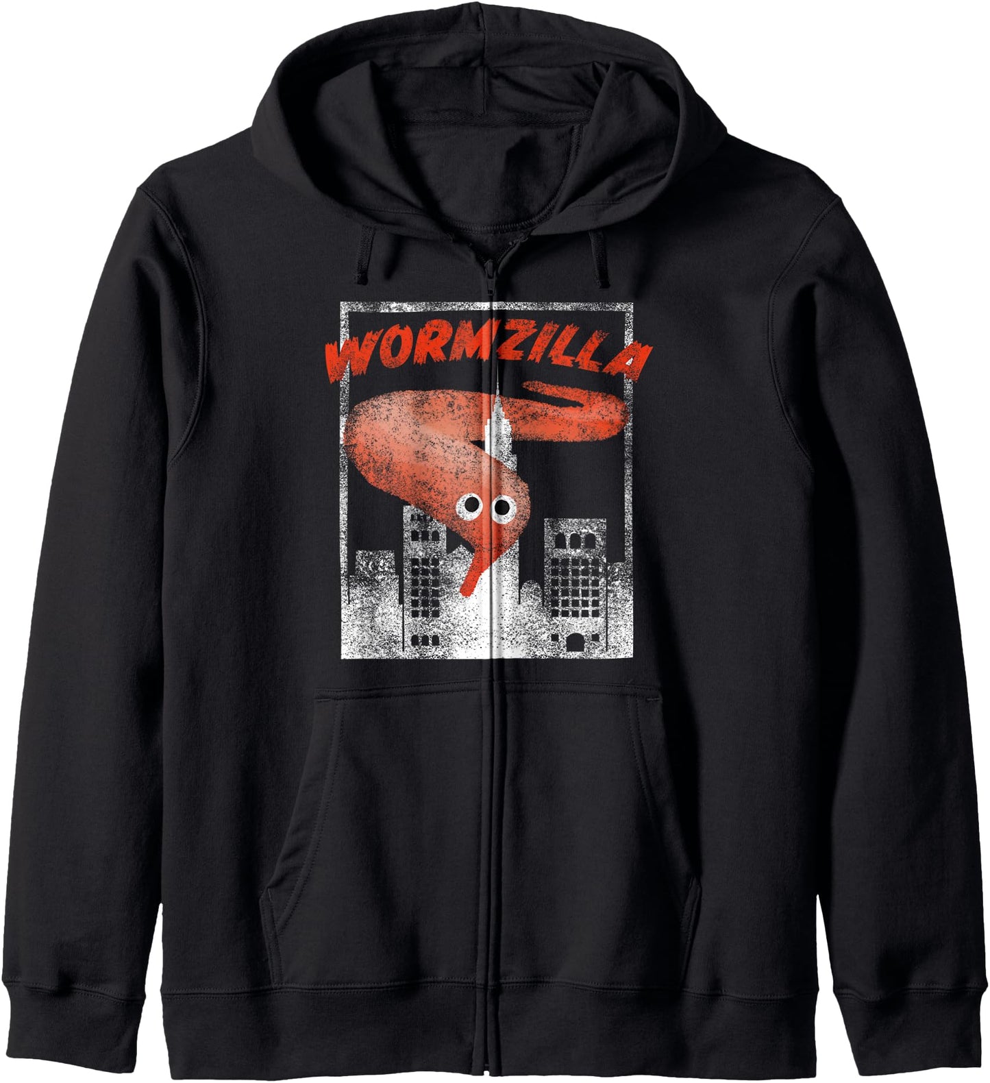 Worm On A String Meme Orange Wormzilla Retro Japanese Style Zip Hoodie