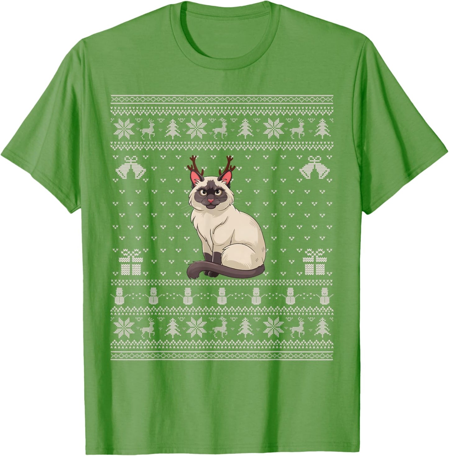 Ugly Xmas Sweater Style Siamese Cat Reindeer Christmas