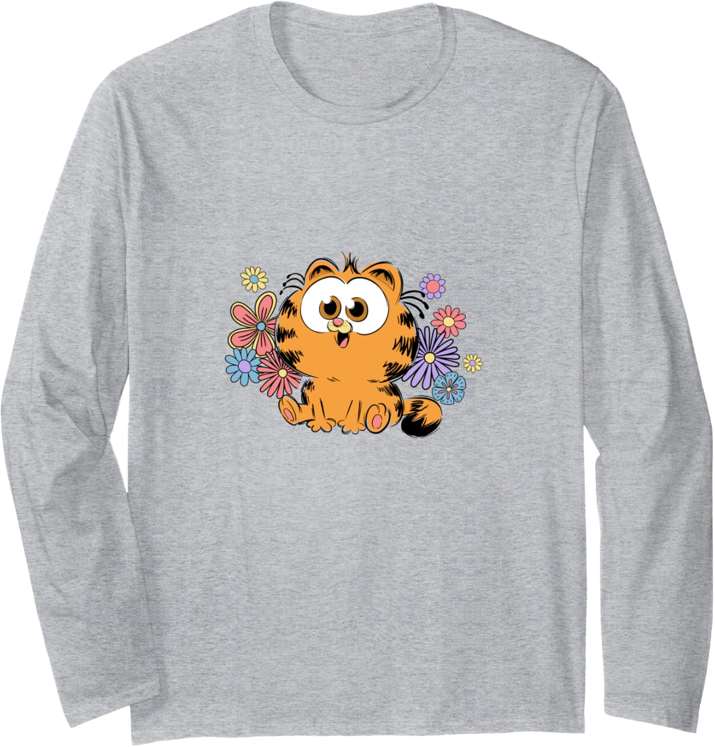 Garfield Kawaii Chibi Surrounded with Flowers Long Sleeve