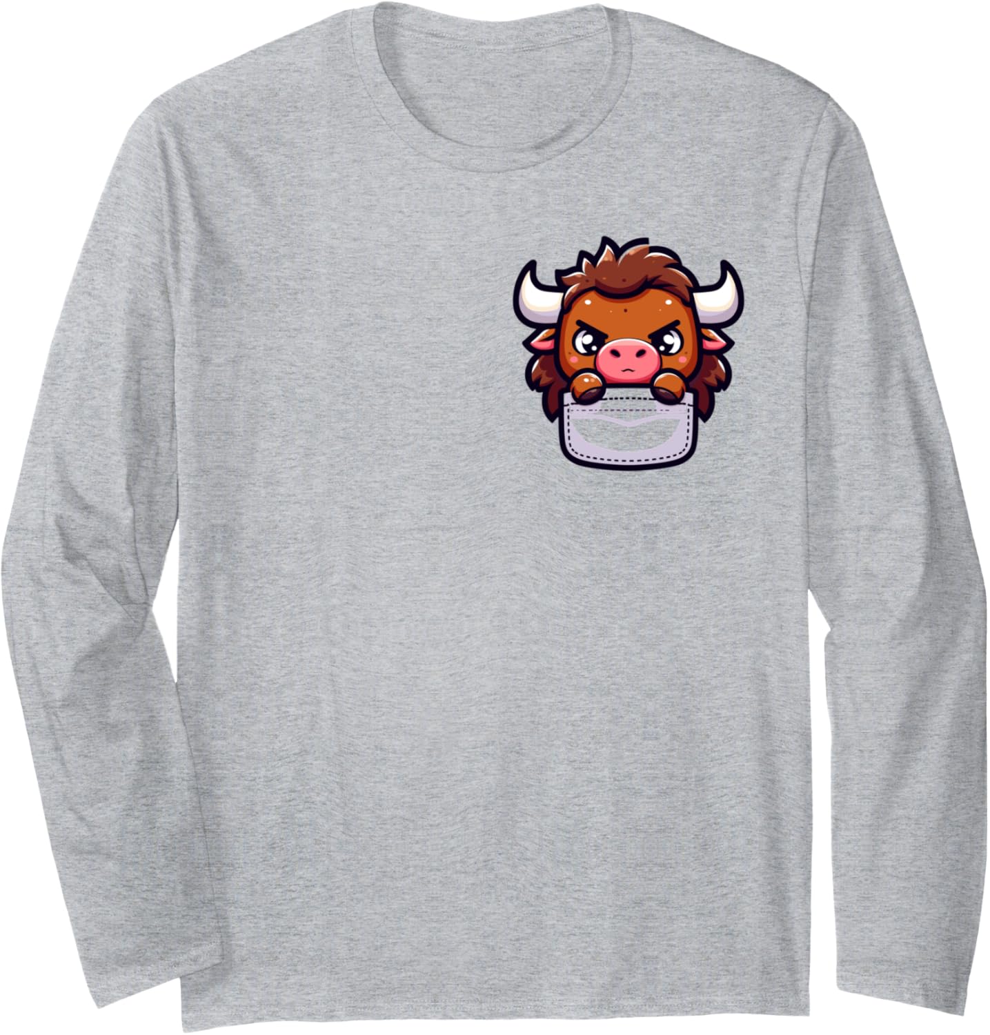 Adorable Chibi Japanese Pocket Kawaii Minotaur Long Sleeve