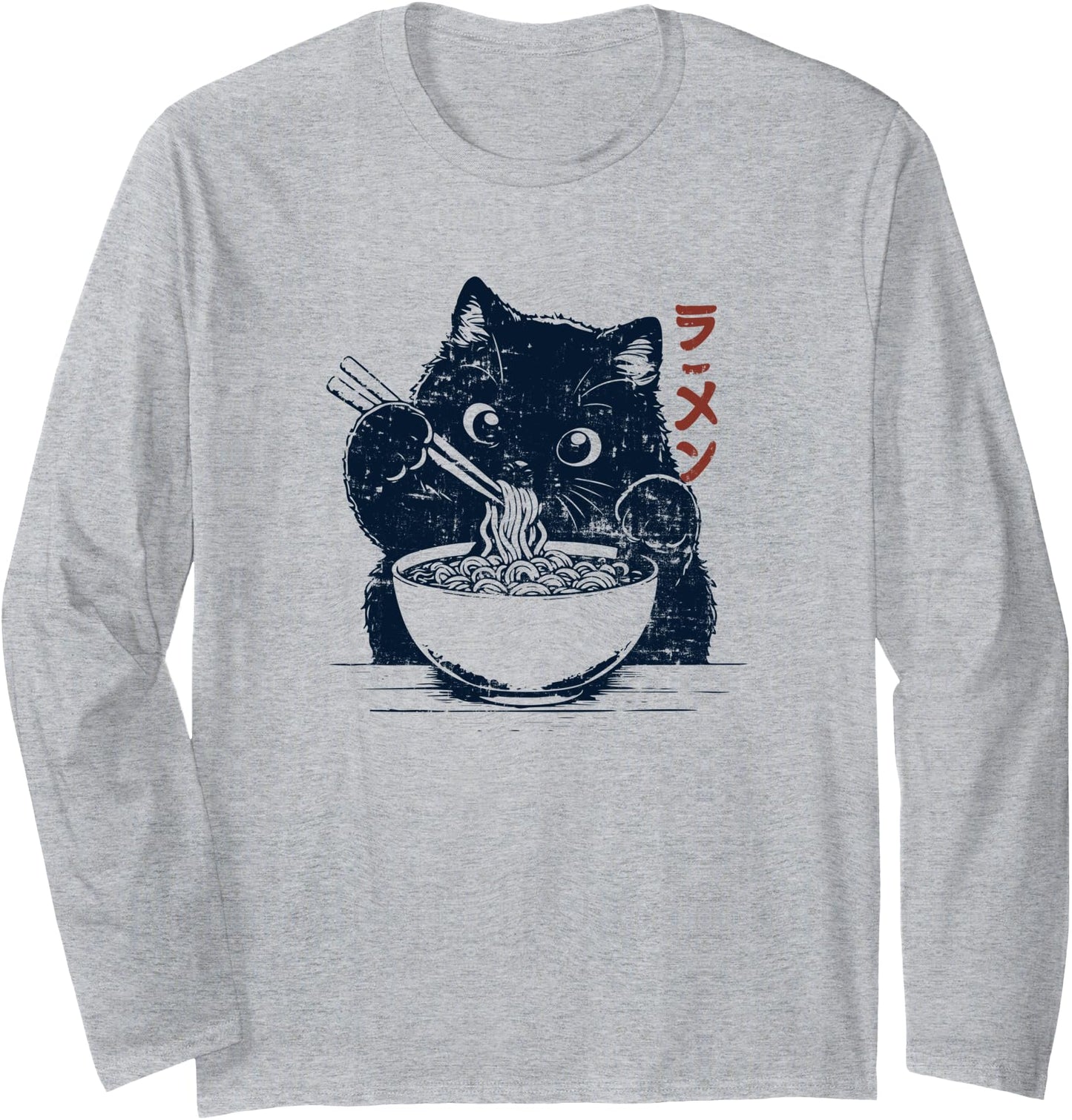 Vintage Kawaii Cat Eating Ramen Japanese Anime Aesthetic Long Sleeve