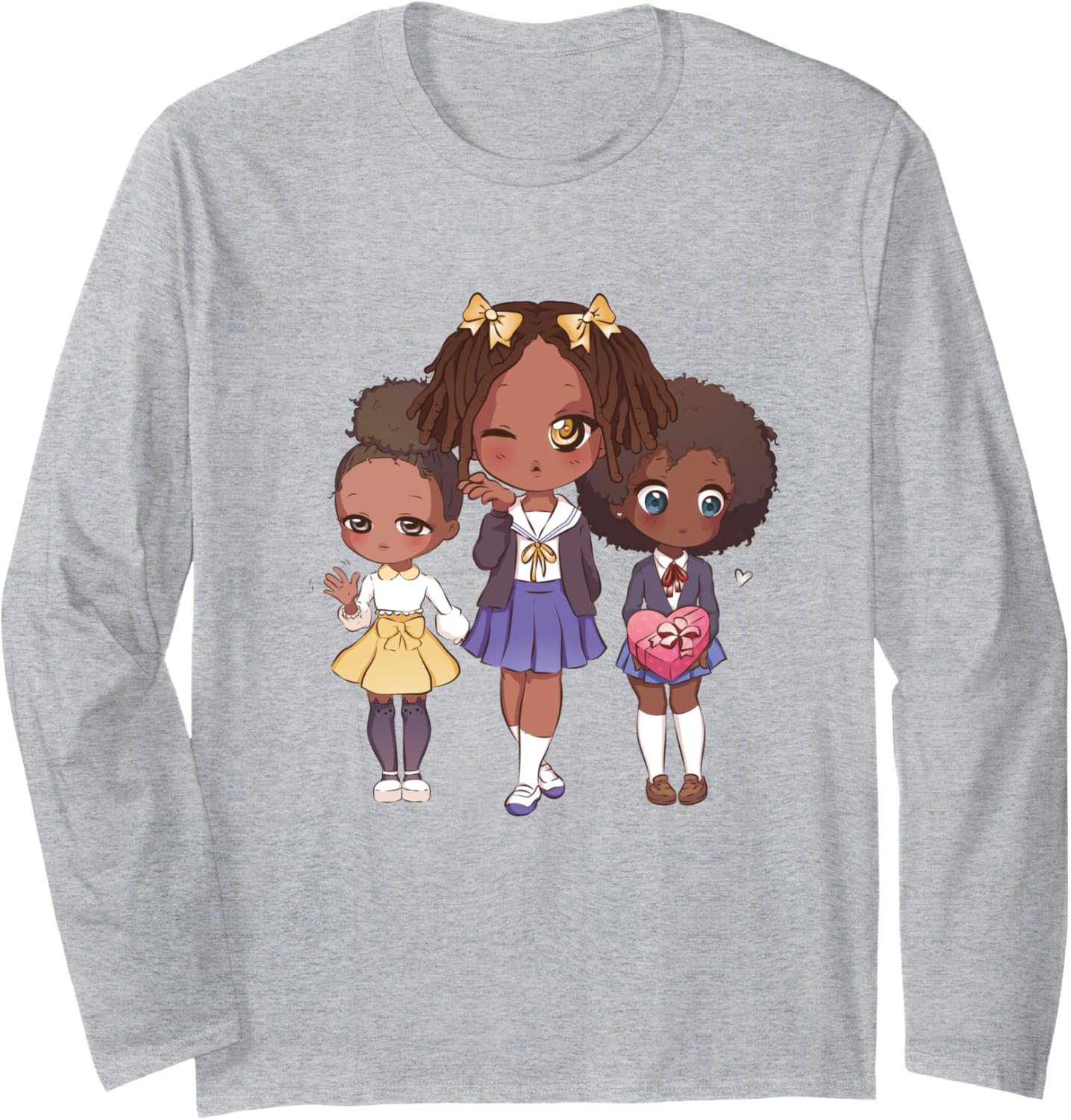 Cute Manga Chibi Melanin Girls Long Sleeve