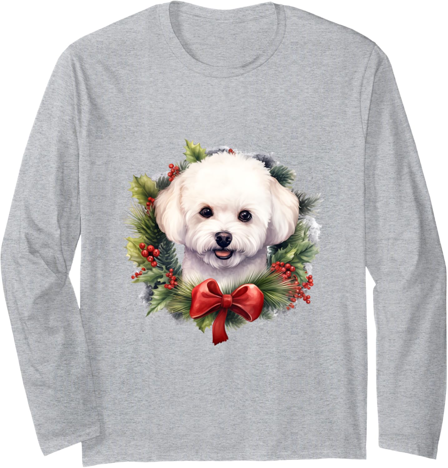 Bichon Frisé Christmas Wreath Decoration Xmas Pajamas Long Sleeve