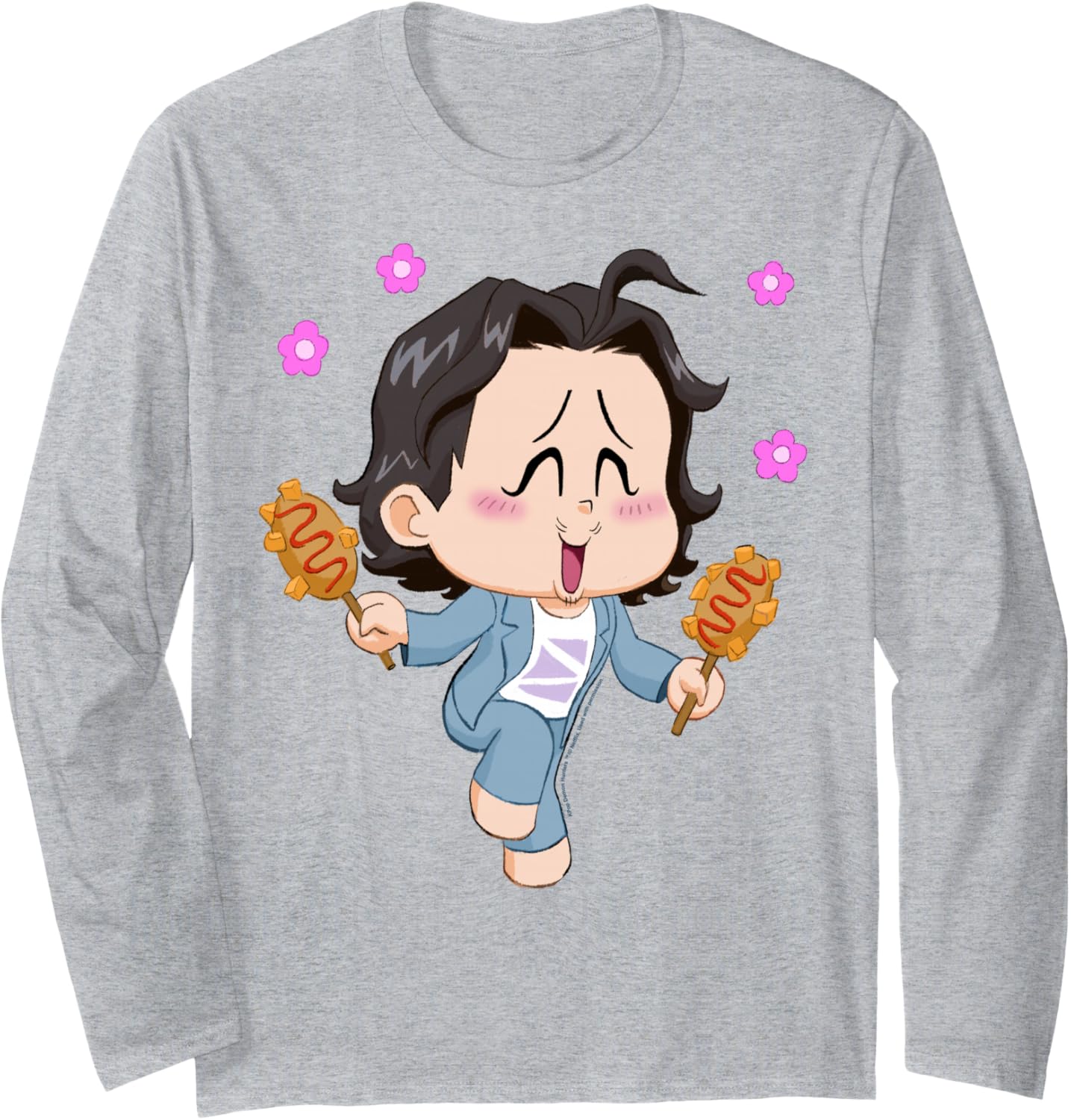 Kpop Demon Hunters Halloween Chibi Bobby Enjoying Corn Dogs Long Sleeve