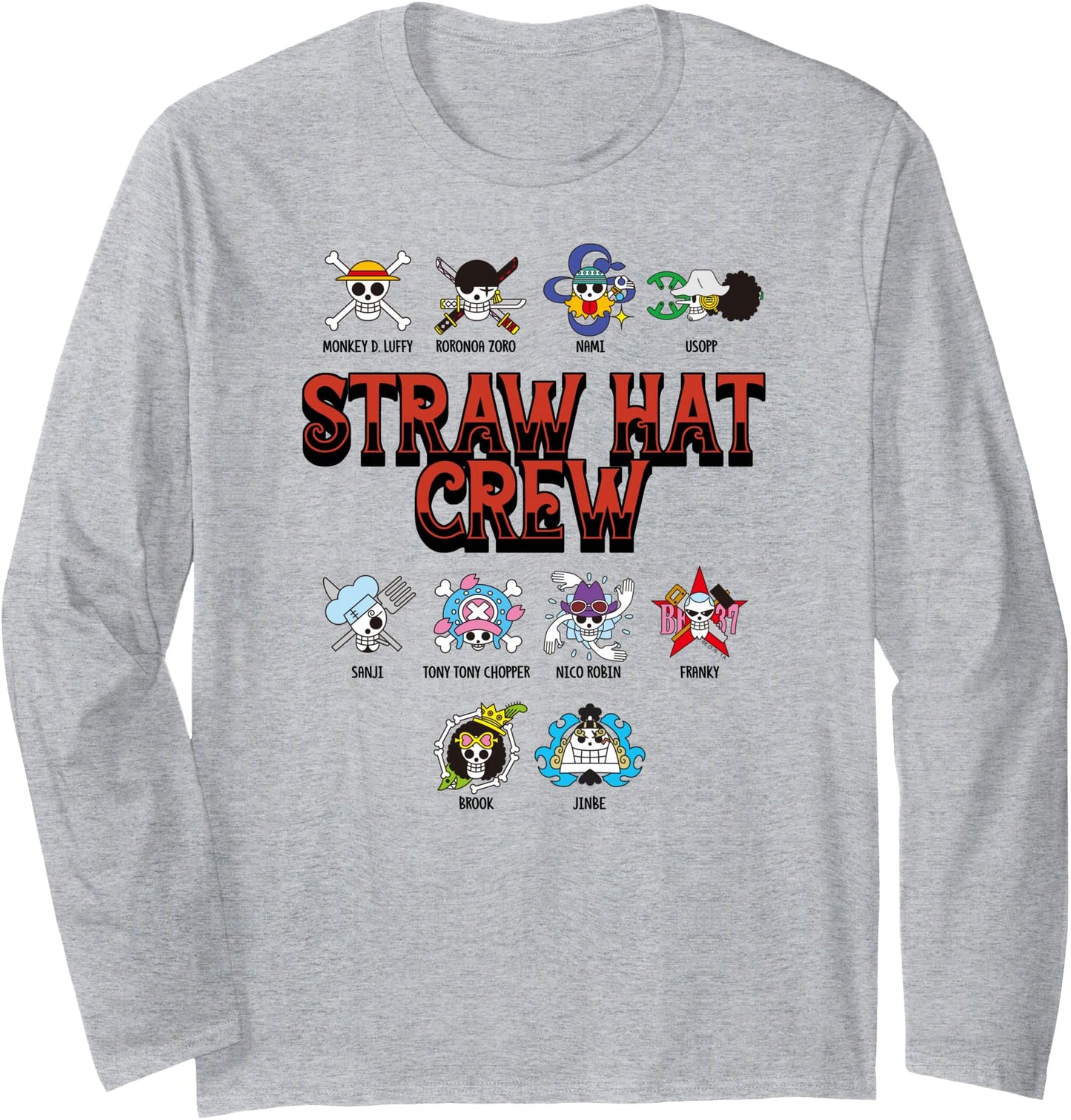 One Piece Anime Straw Hat Crew Jolly Roger Logos Long Sleeve