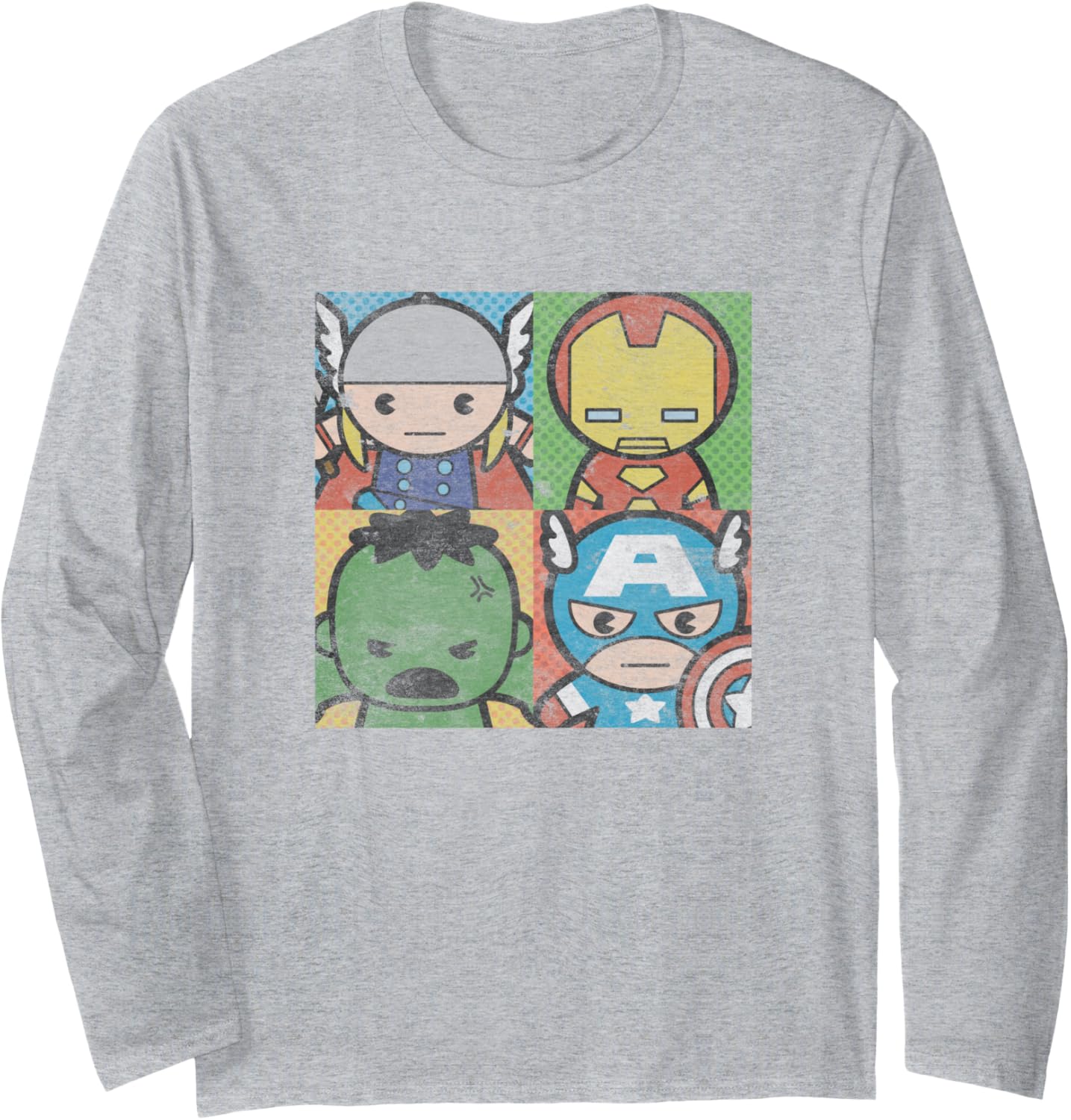 Marvel Kawaii Chibi Avengers Main 4 Distressed Panels Long Sleeve