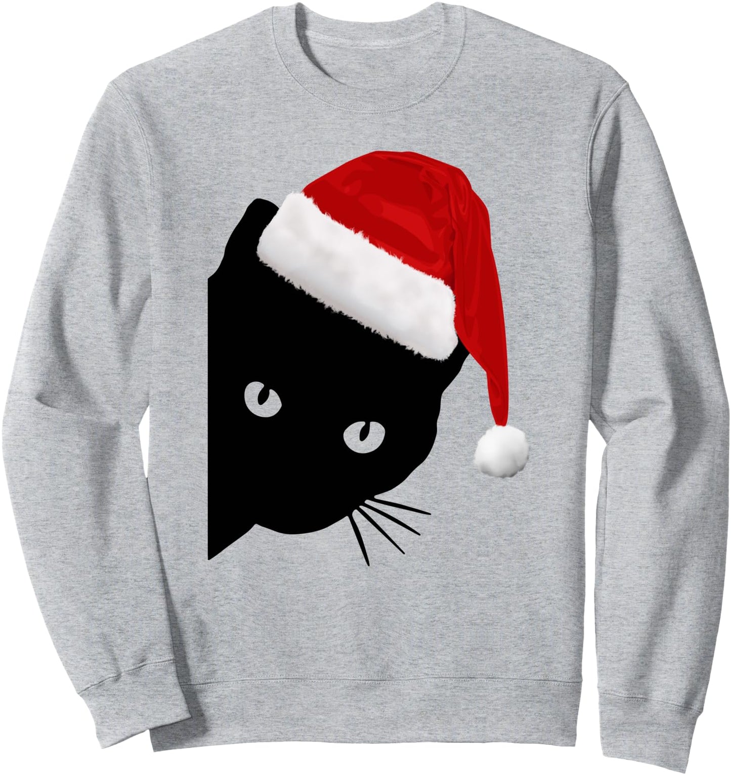 Black Cat Face Santa Hat Peeking Funny Cat Lover Christmas Sweatshirt