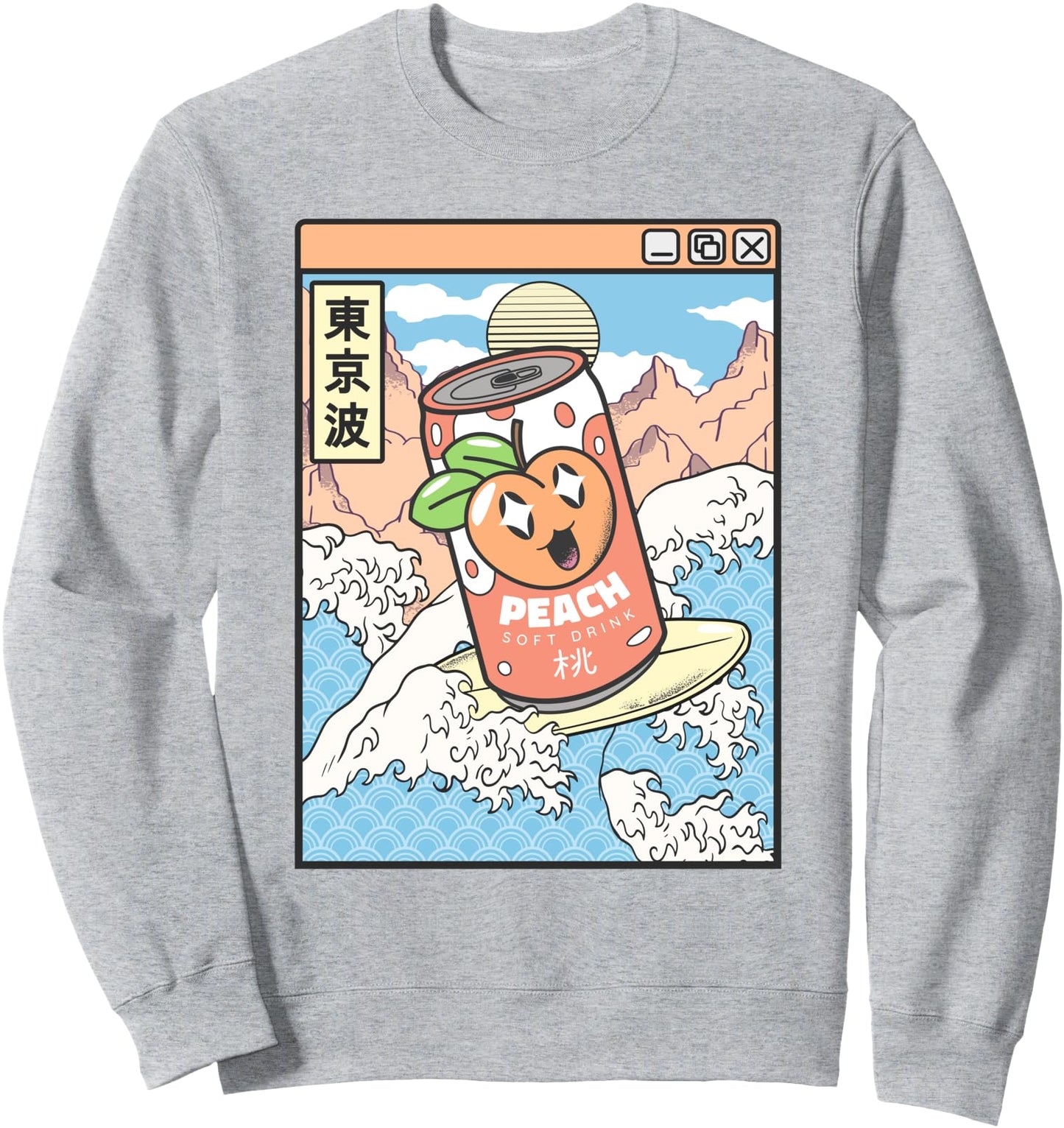 Surfing Peach Soda Japanese Waves Anime Kawaii Vaporwave Sweatshirt