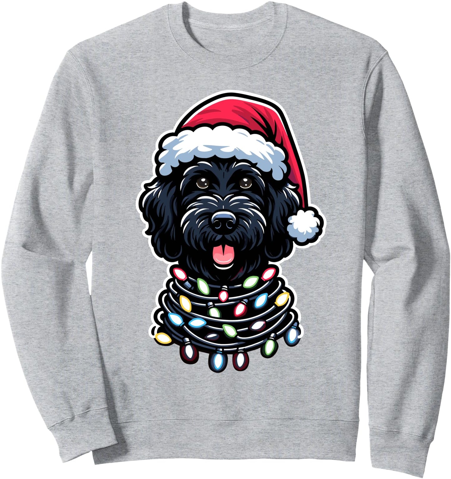 Black Labradoodle Christmas Tree Lights Black Doodle Dog Sweatshirt