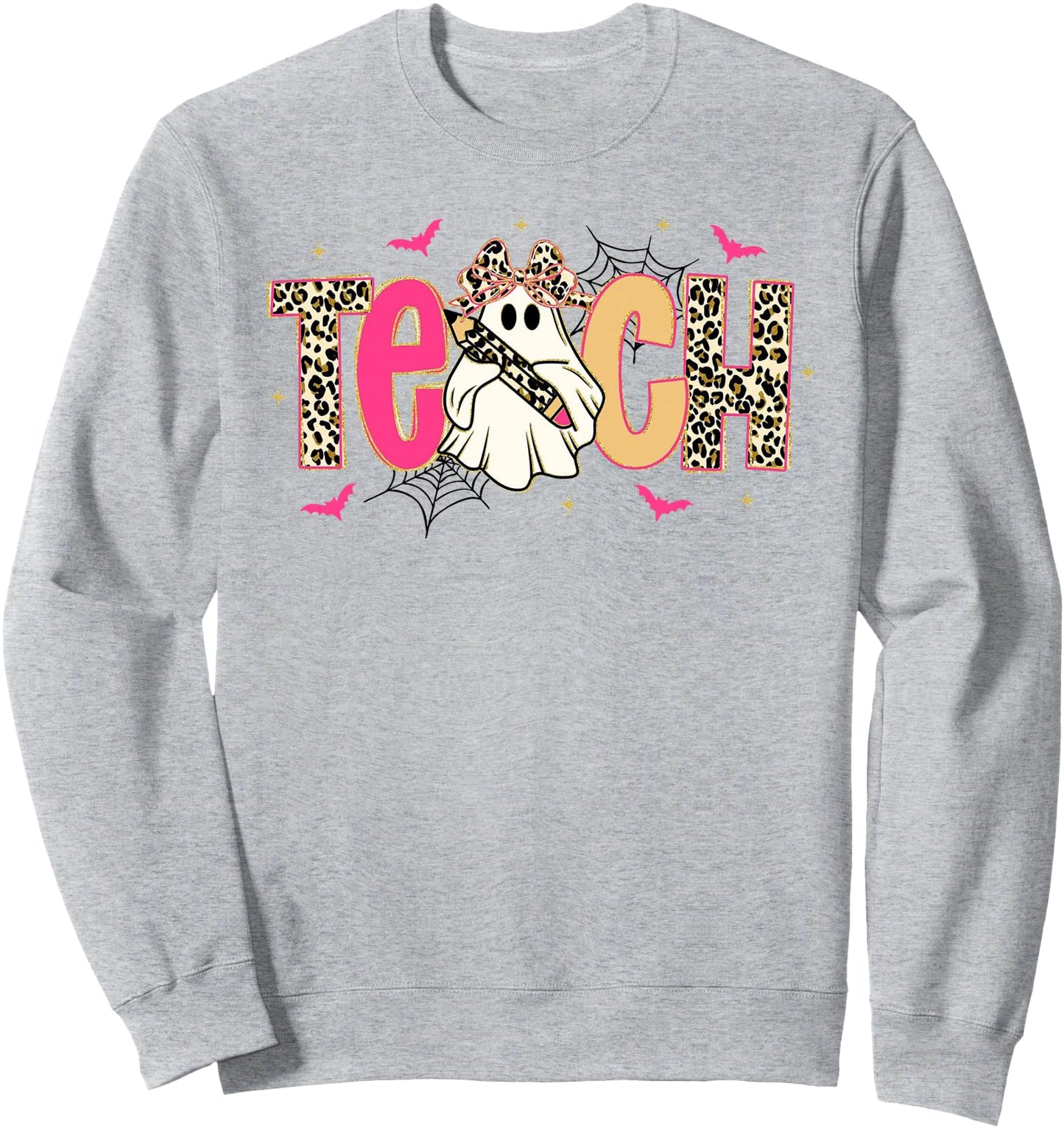 Preppy Teach Fall Ghost Boo Leopard Spooky Coquette Bow Sweatshirt