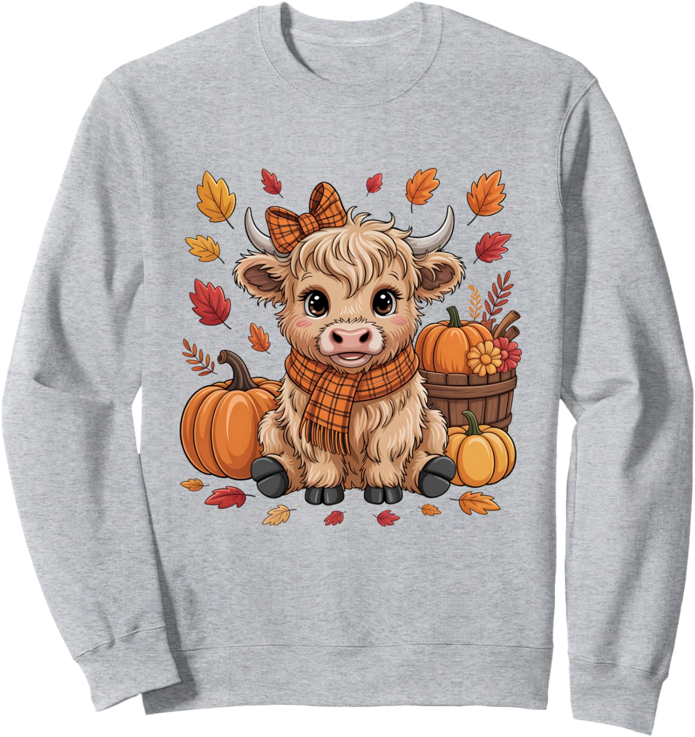 Cute Highland Cow with Pumpkins and Fall Leaves Autumn Sweatshirt