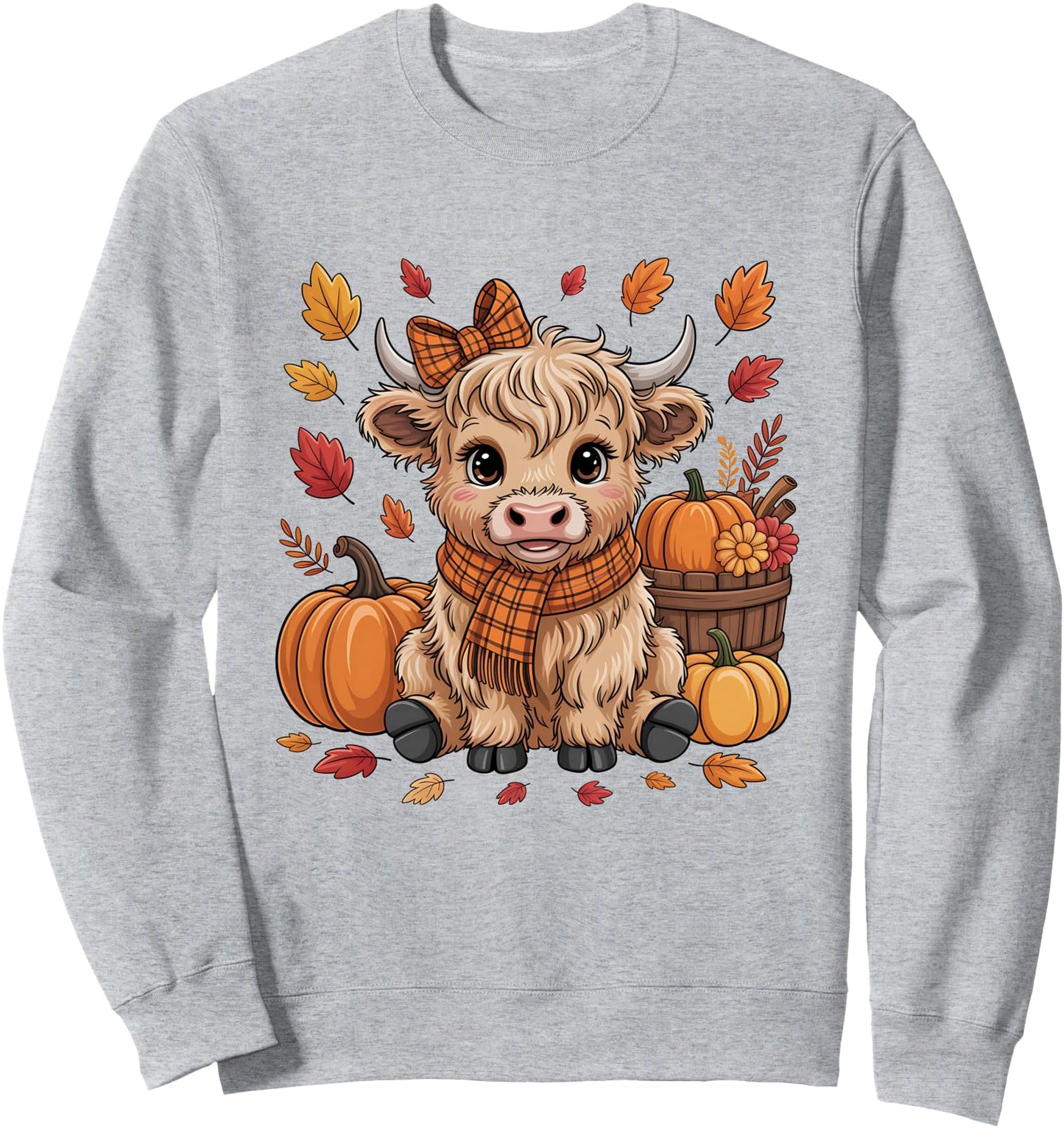 Cute Highland Cow with Pumpkins and Fall Leaves Autumn Sweatshirt