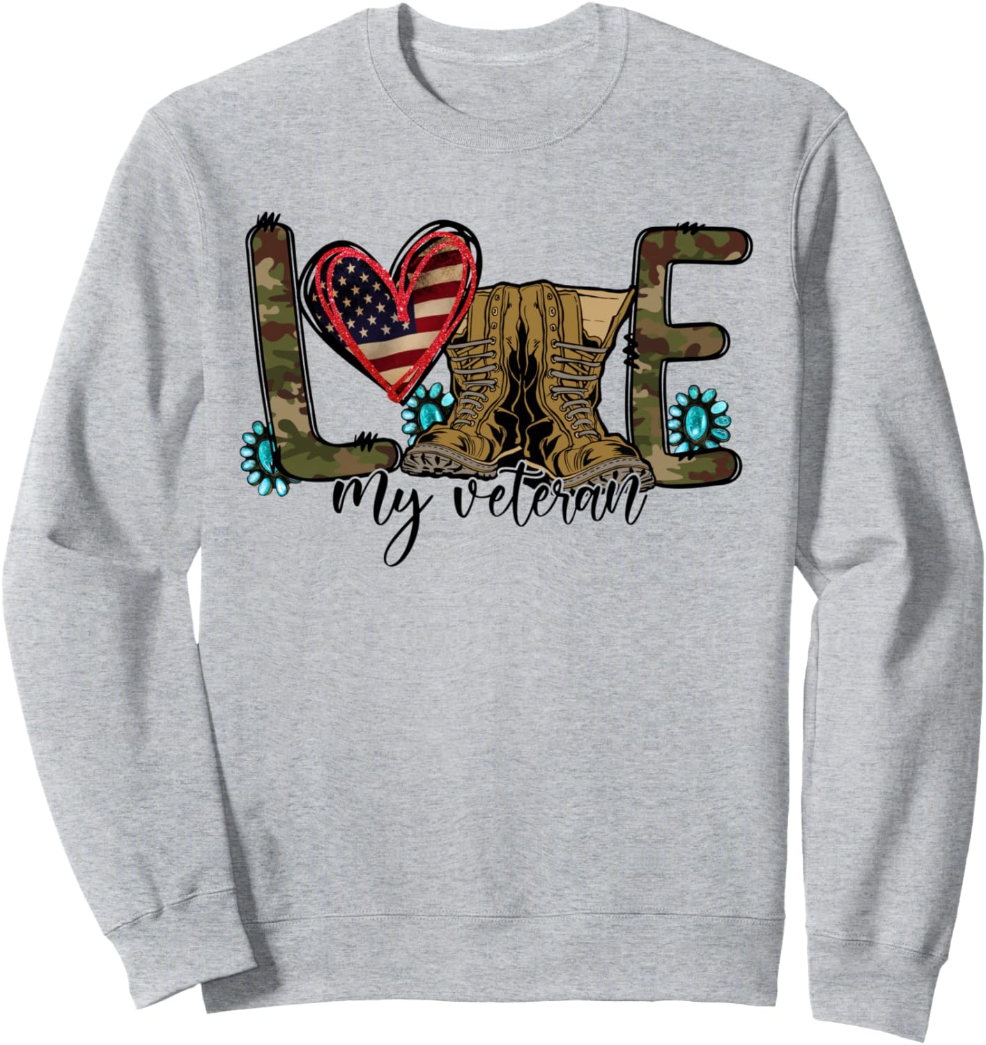 I Love My Veteran Camouflage USA Flag Military Army Wife Sweatshirt