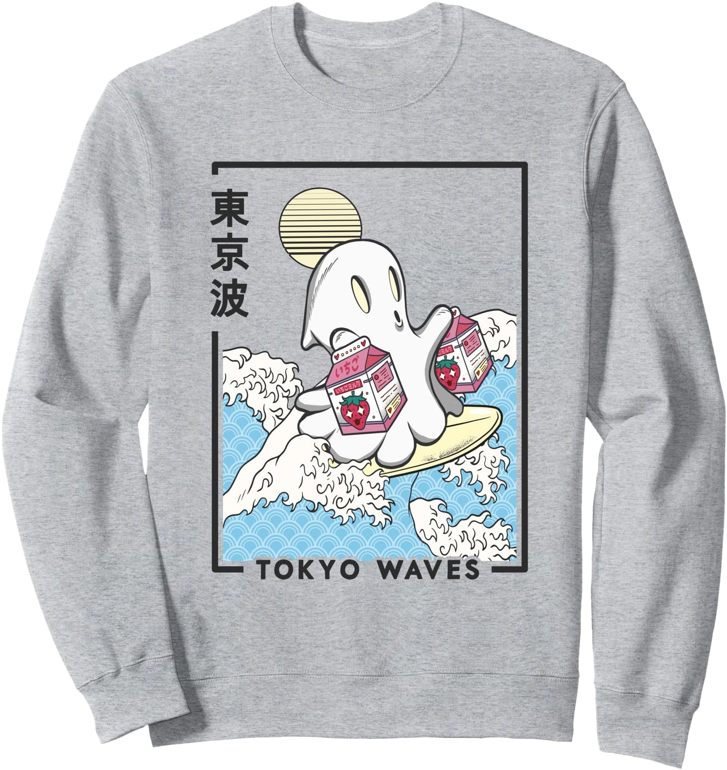 Ghost Strawberry Milk Surfer Japanese Waves Kawaii Aesthetic Sweatshirt