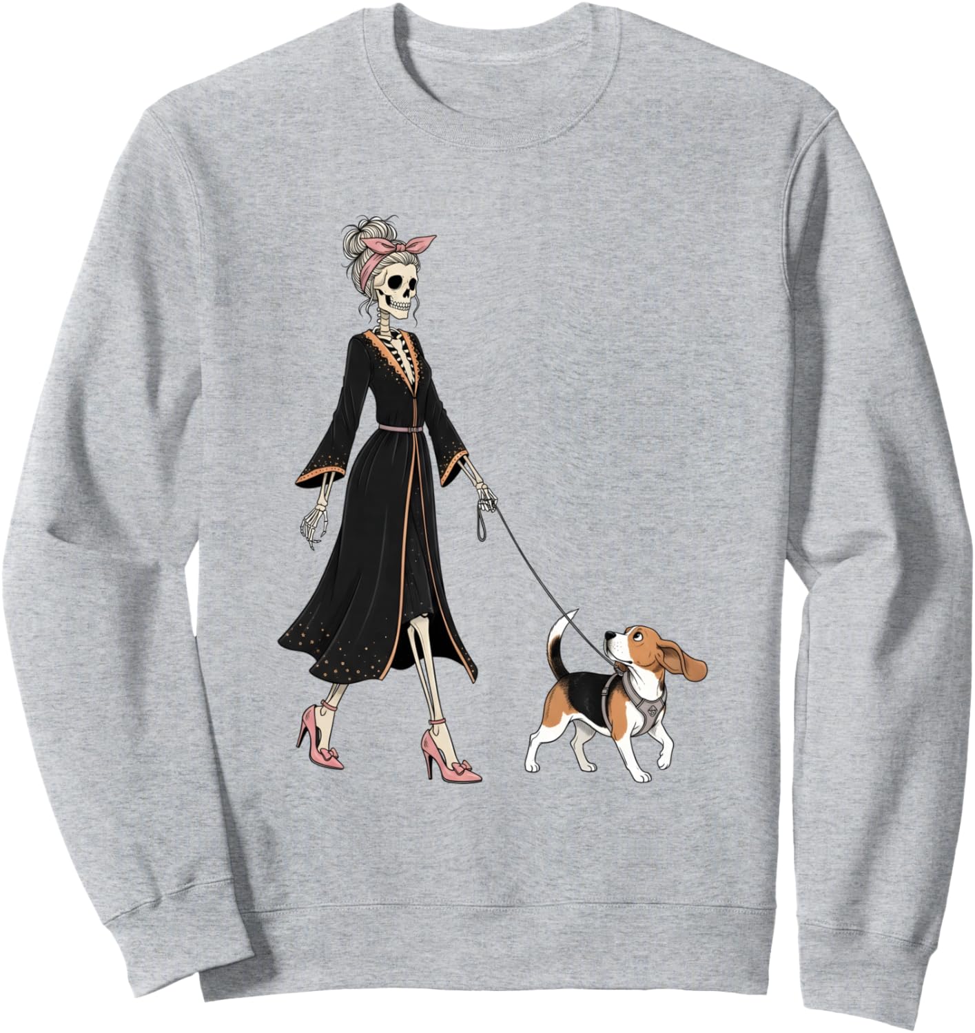 Skeleton Beagle Dog Walking Halloween Women Sweatshirt
