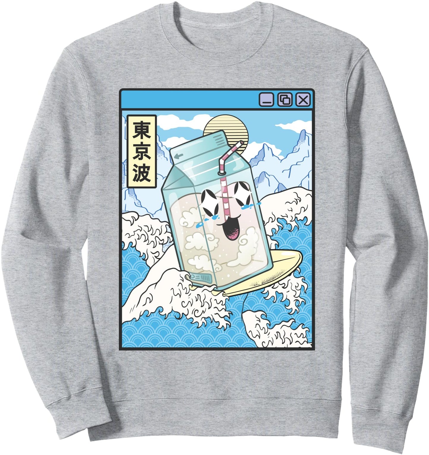Surfing Milk Carton In Japanese Waves Anime Kawaii Vaporwave Sweatshirt