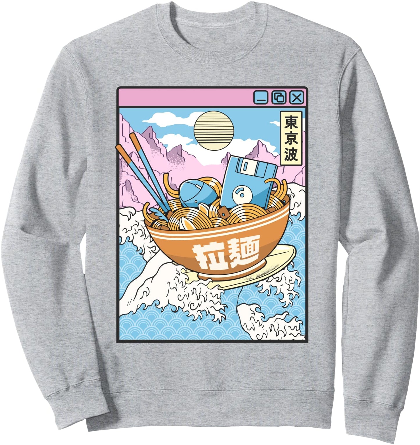 Surfing Digital Ramen Bowl Japanese Waves Kawaii Vaporwave Sweatshirt