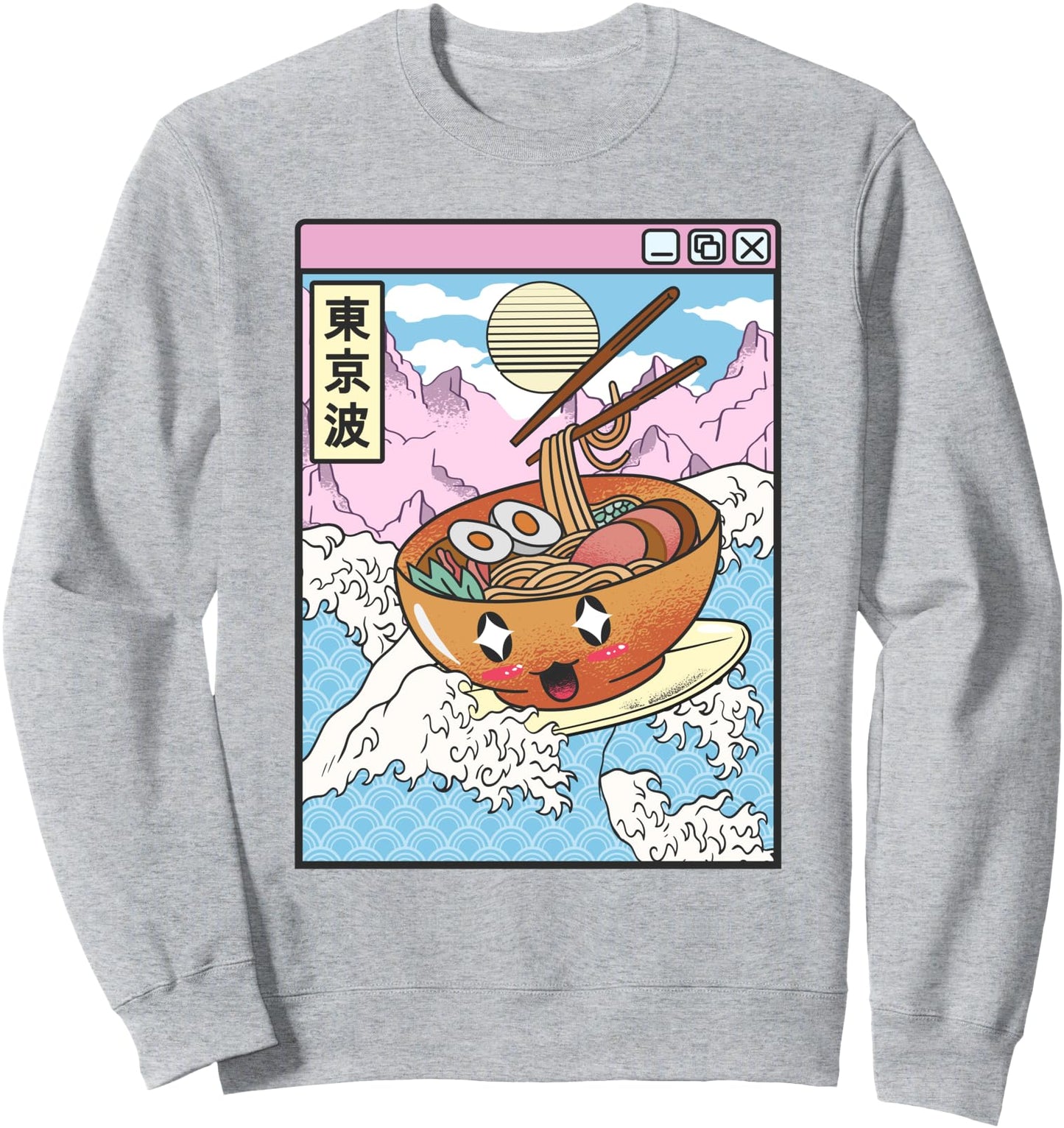 Surfing Ramen Bowl In Japanese Waves Anime Kawaii Vaporwave Sweatshirt