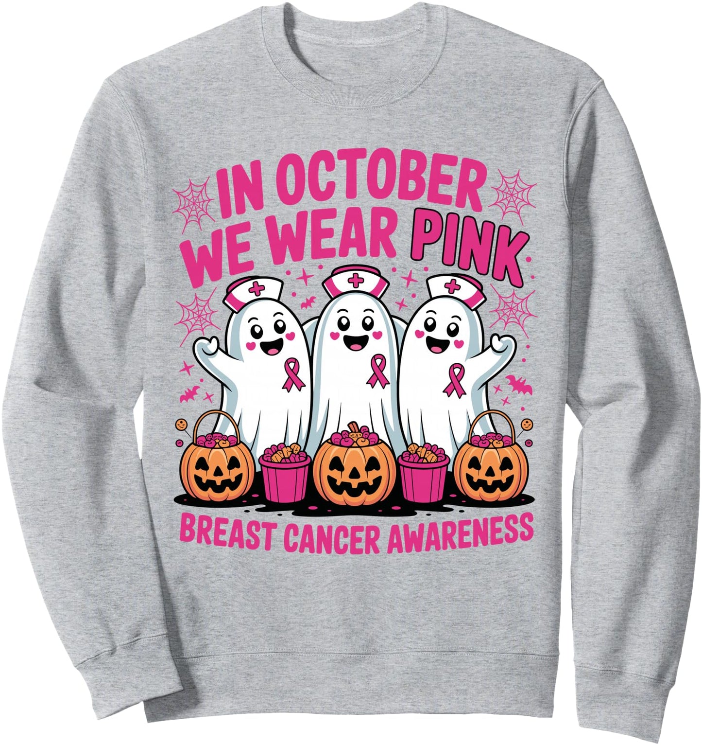 In October We Wear Pink Nurse Breast Cancer Halloween Sweatshirt