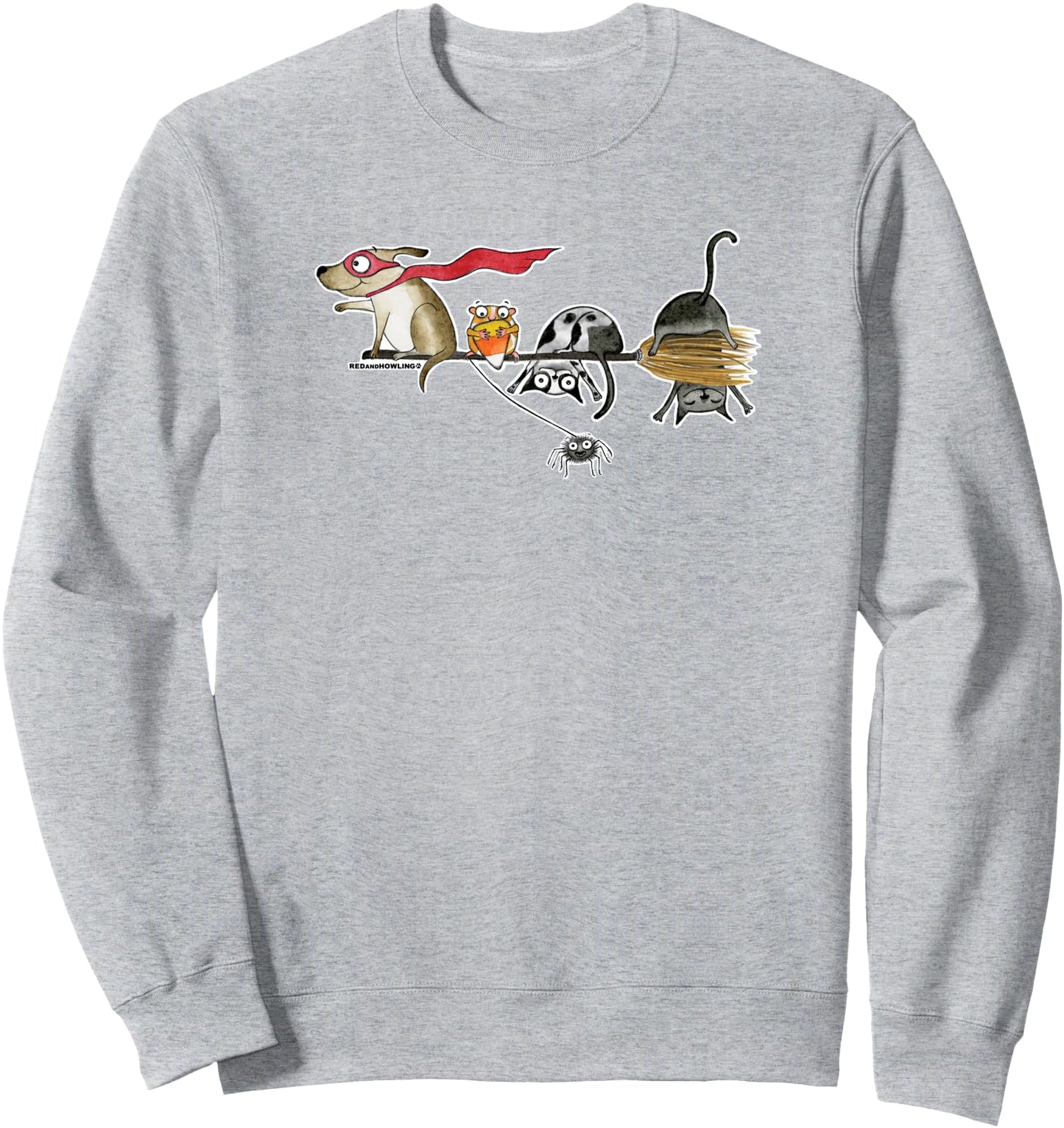 Red and Howling Broom Ride With Friends Halloween Sweatshirt
