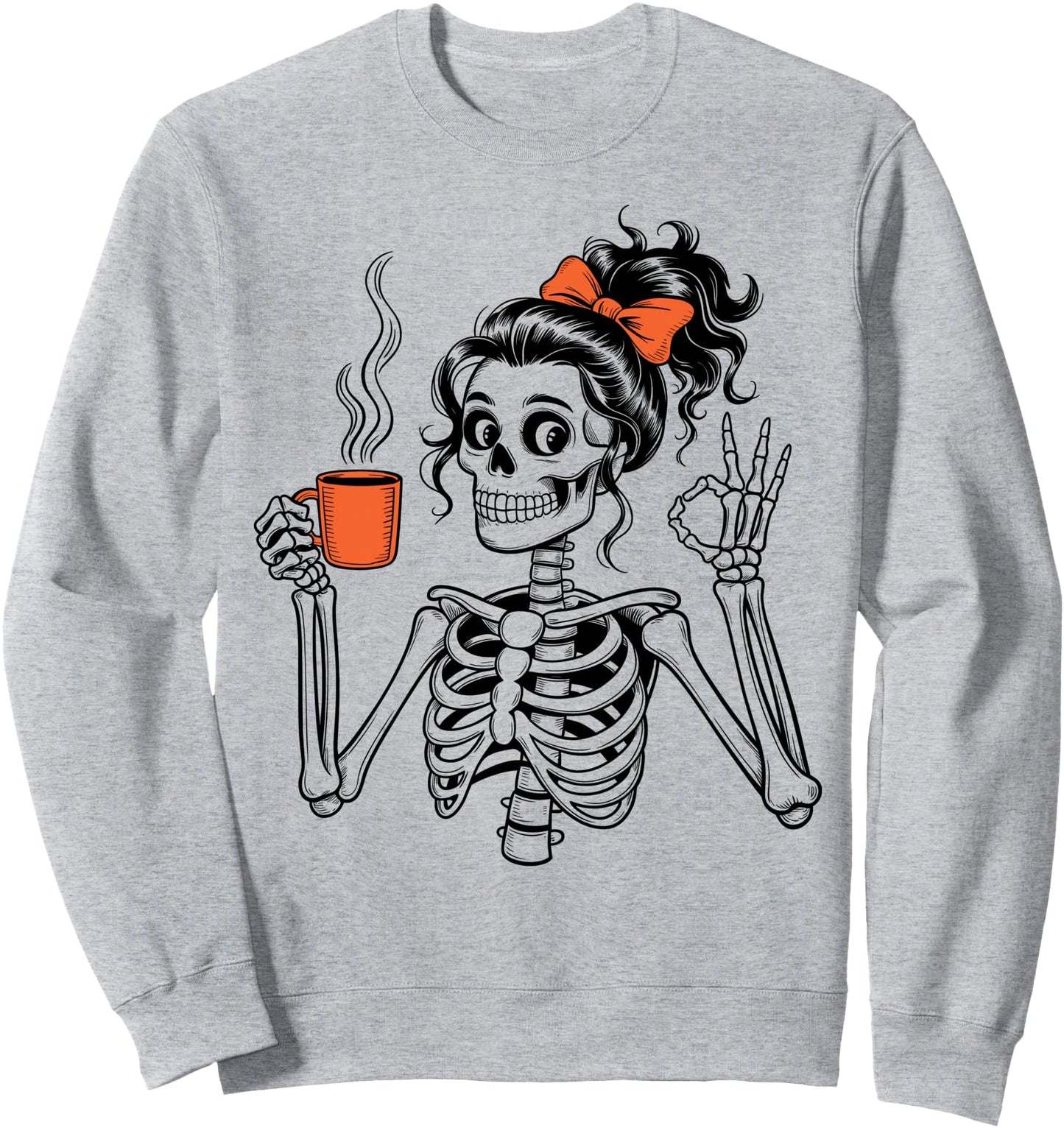 Women Messy Bun Coffee Mom Skeleton Mama Halloween Costume Sweatshirt