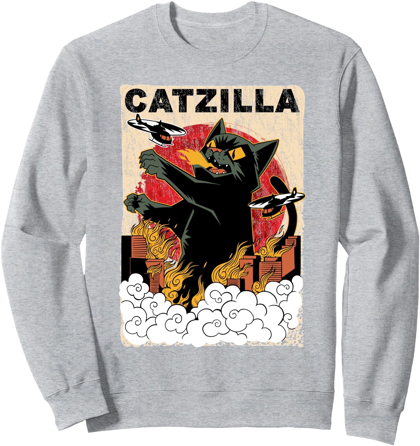 Vintage Cat-Zilla Giant Cat Japanese Anime Funny Black Cat Sweatshirt