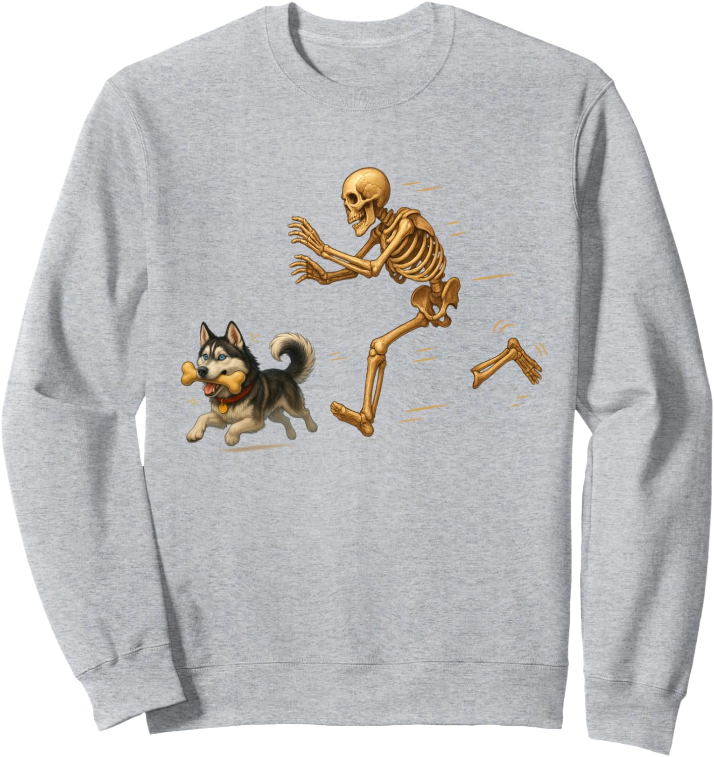 Funny Husky Halloween Steal Bone Skeleton Chase Spooky Husky Sweatshirt