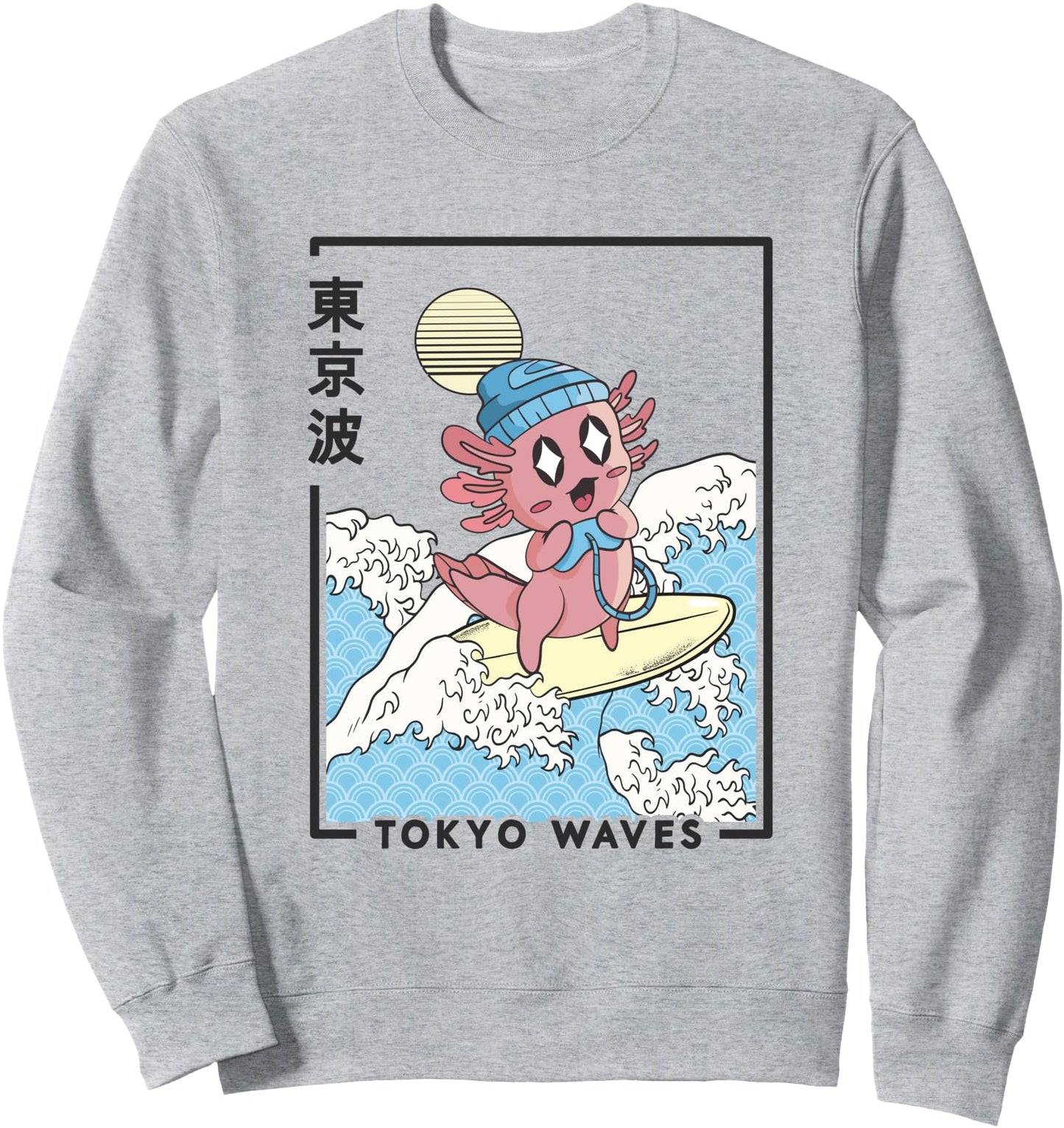 Axolotl Gaming Surfing Japanese Waves Kids Kawaii Aesthetic Sweatshirt