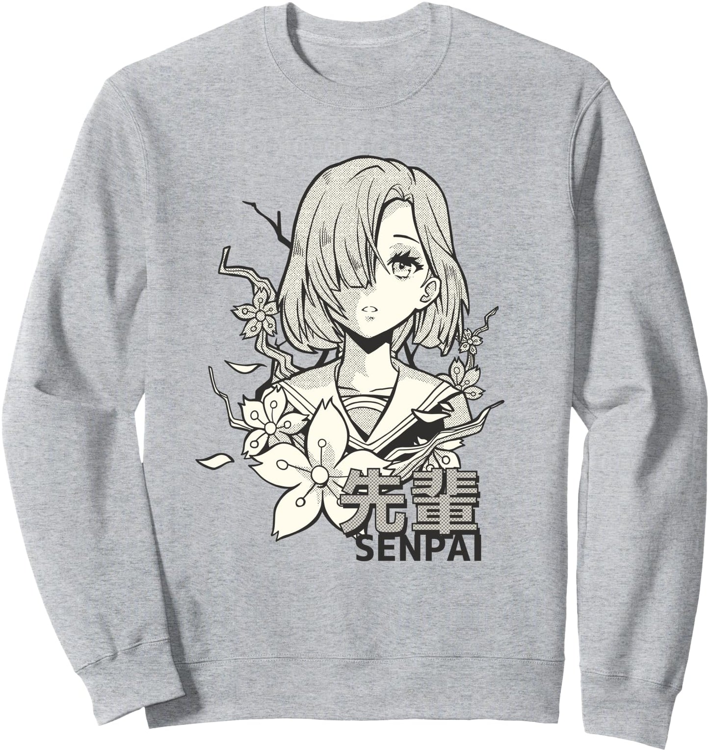 Cute Anime School Girl I Senpai in Japanese Letters Otaku Sweatshirt