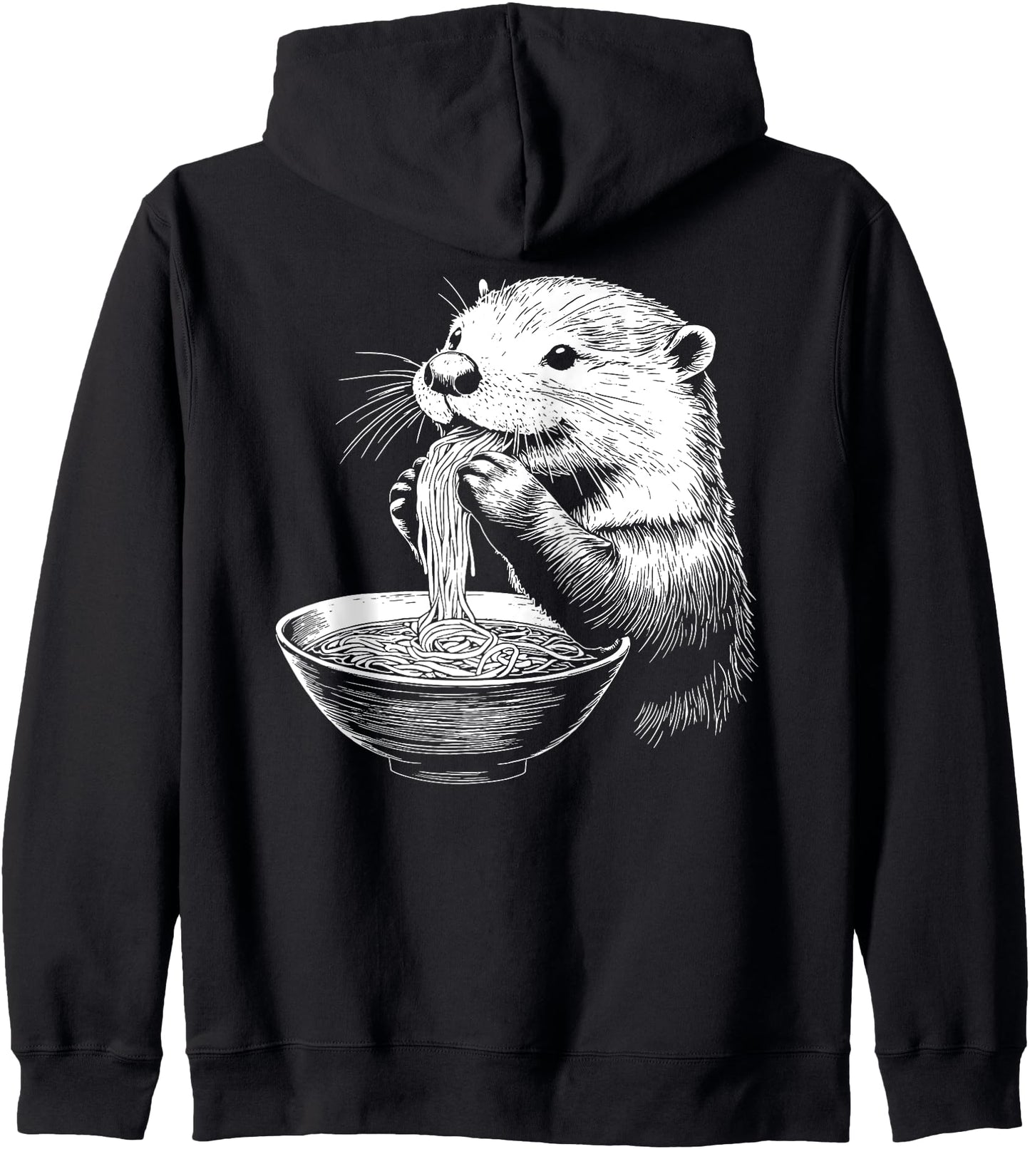 Japanese Minimalist Line Art Otter Eating Ramen Noodles Soup Zip Hoodie