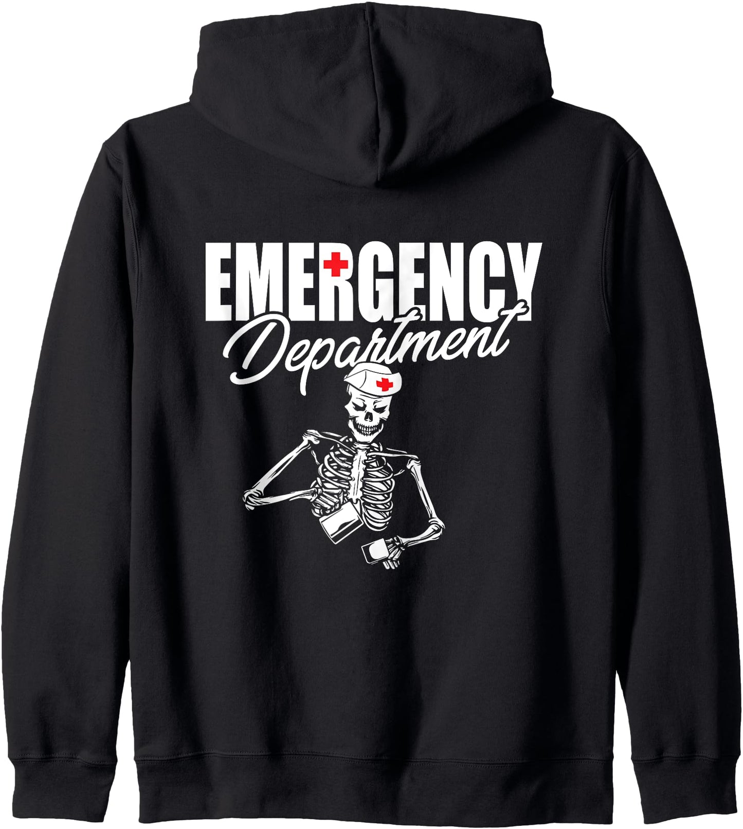 Emergency Department Skeleton Drinking Coffee ER Nurse Zip Hoodie