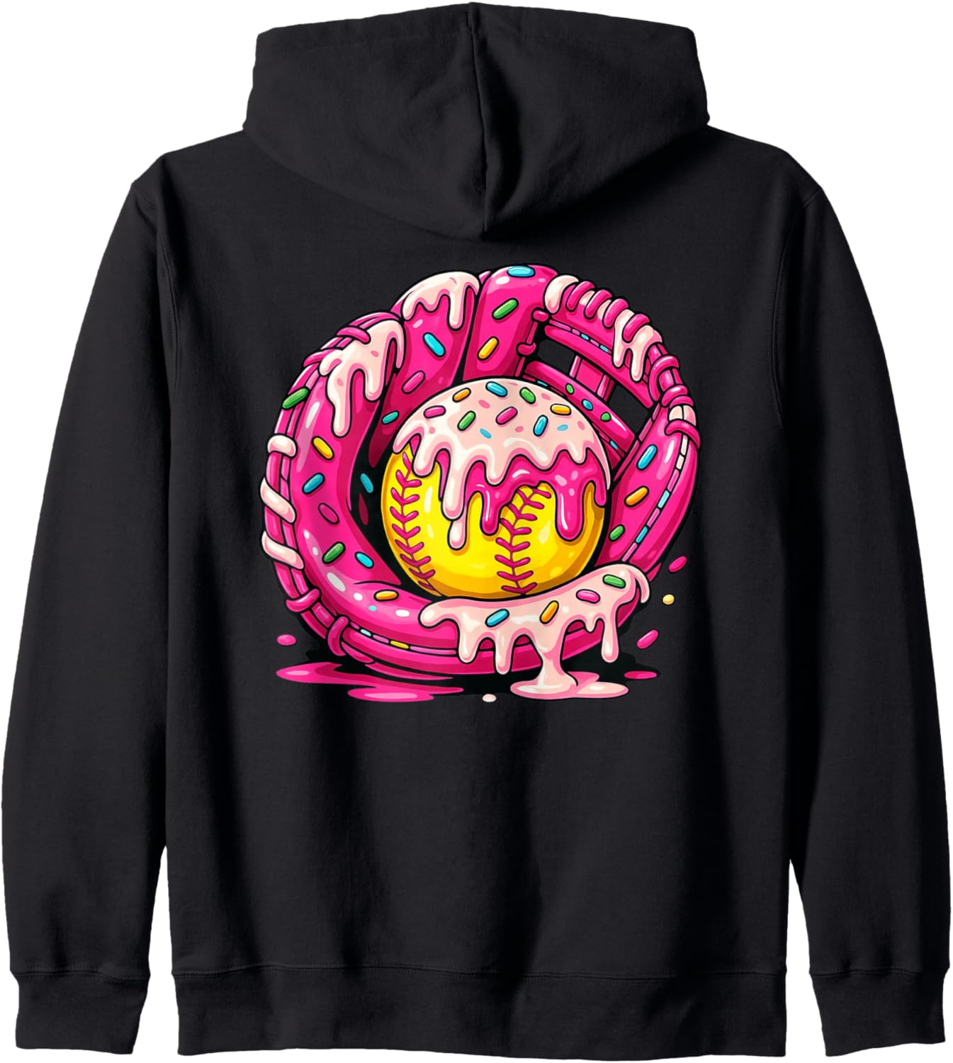 Softball Drip Ice Cream Sprinkles Softball Glove Kids Girls Zip Hoodie