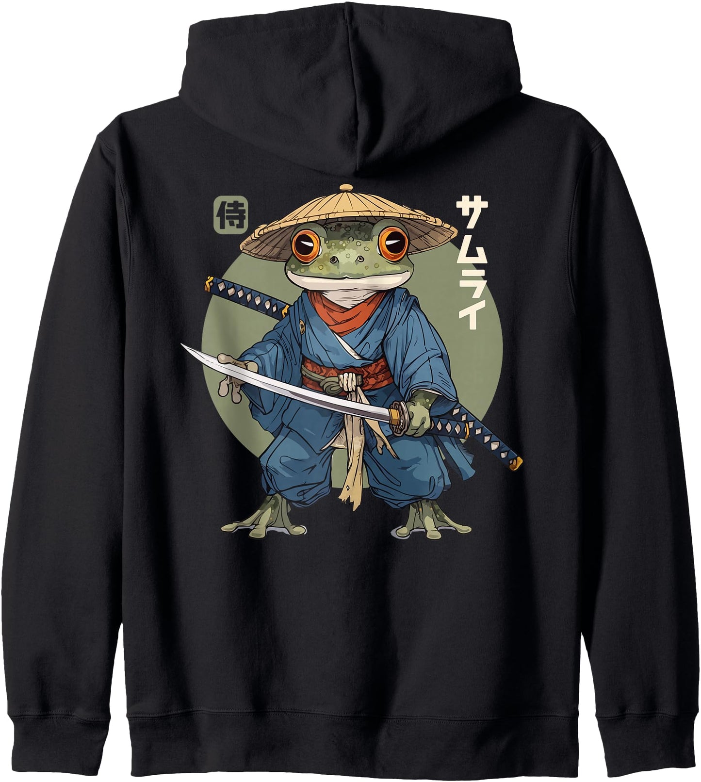 Japanese Samurai Frog Warrior Ukiyo Samurai Toad Backprinted Zip Hoodie