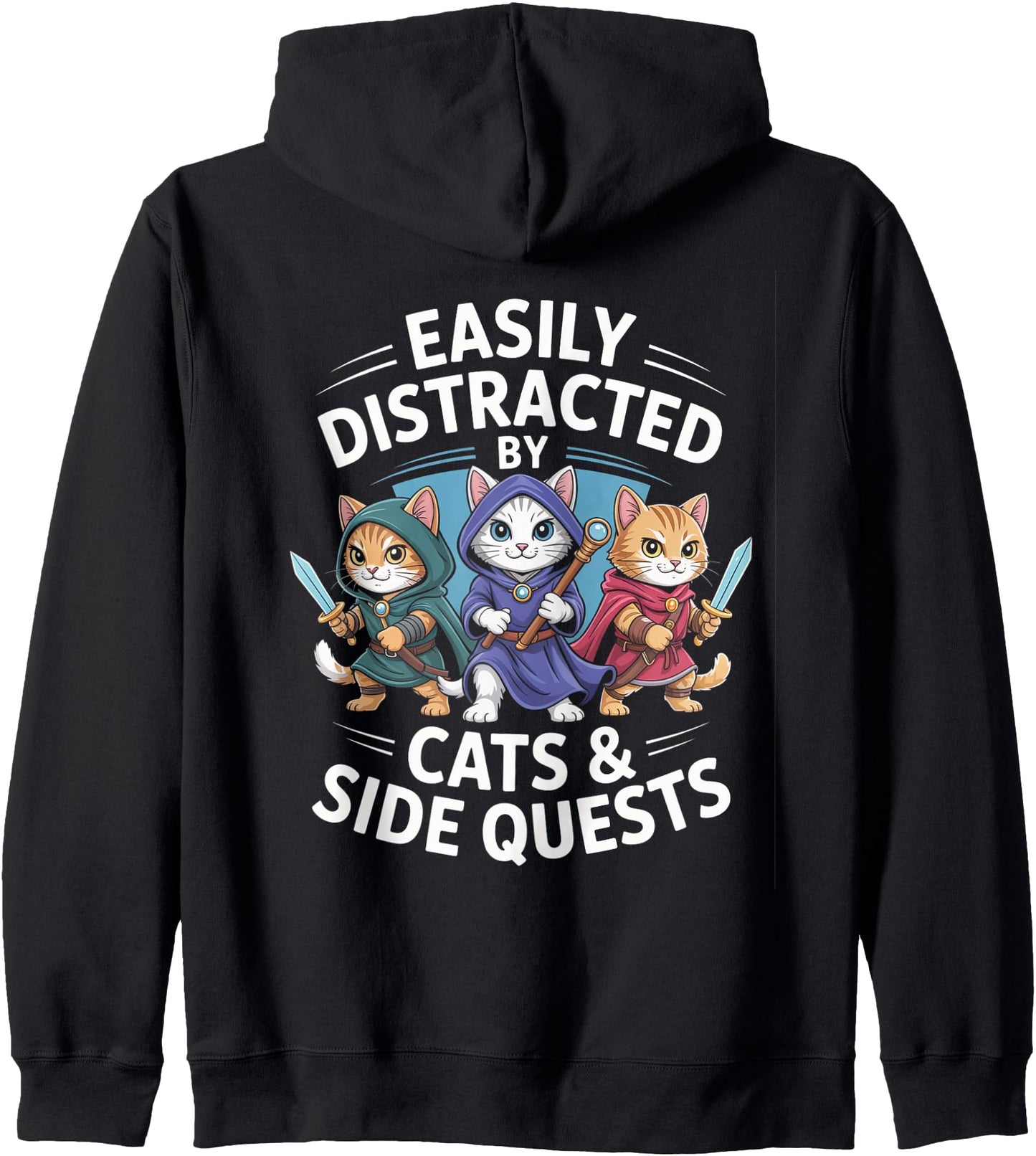 Cats Side Quest Distracted Tabletop Funny Men Women Dad Zip Hoodie