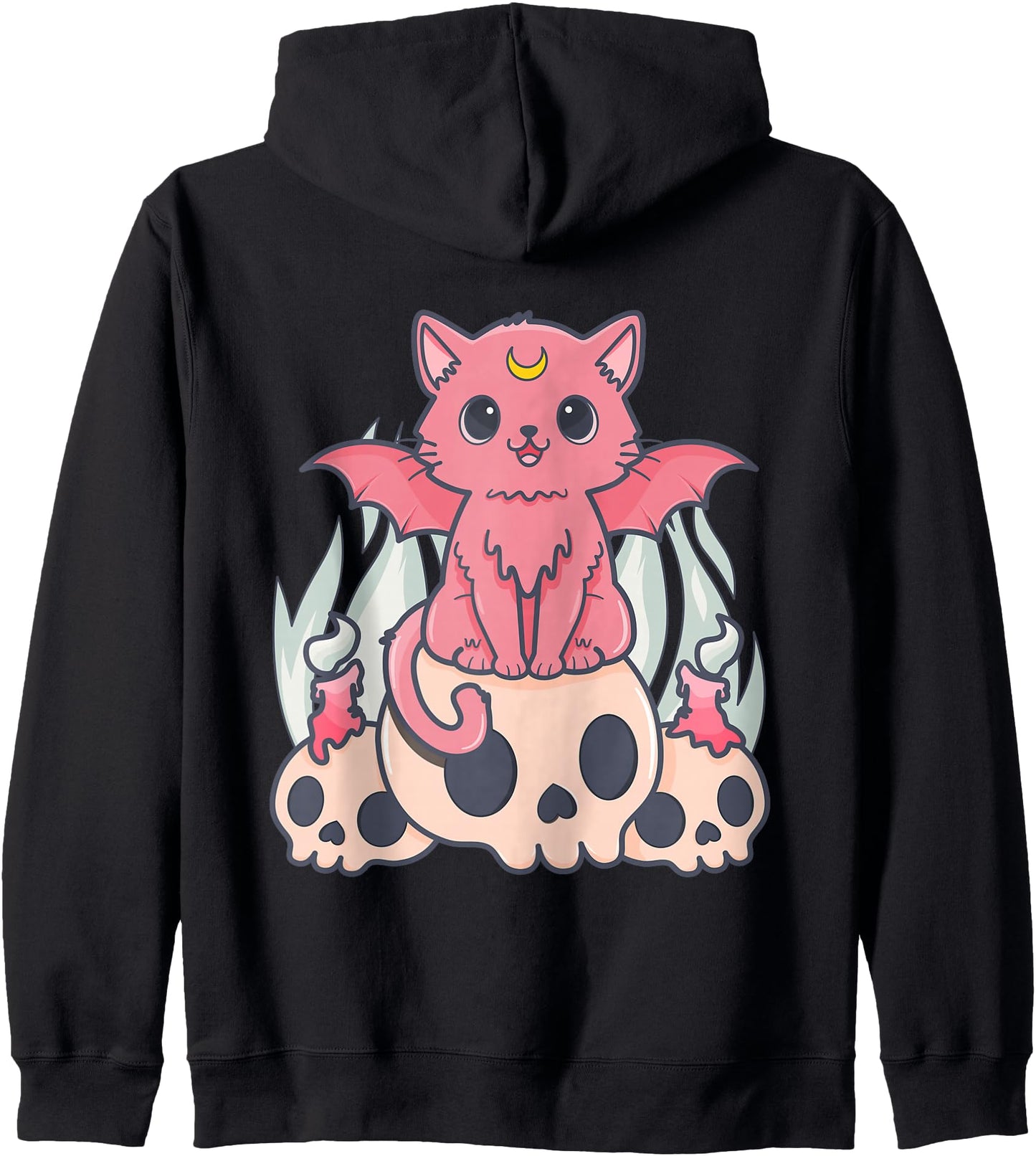 Kawaii Pastel Goth Cute Creepy Demon Cat and Skull Anime Art Hoodie