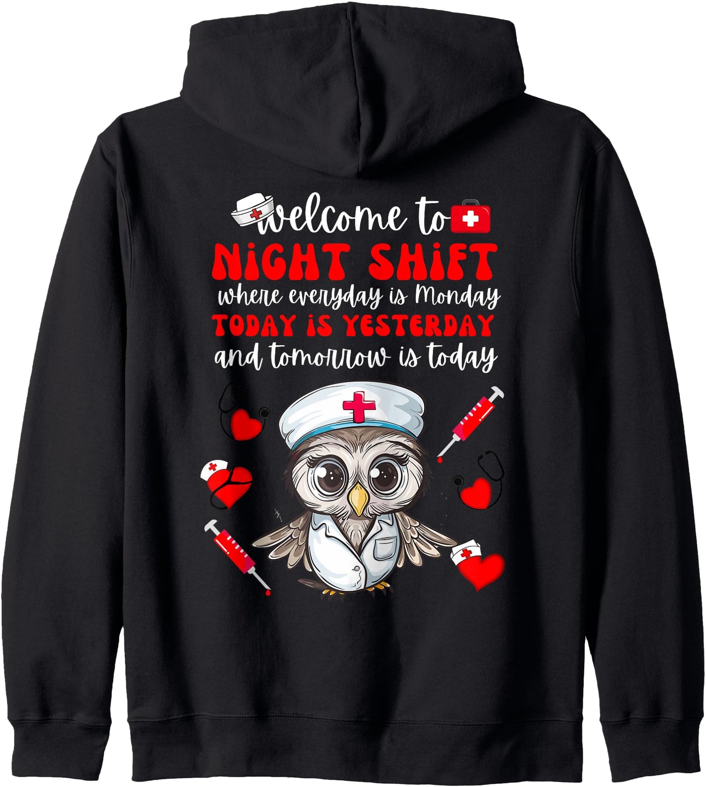 Funny Nursing Rn Lpn Cna Owls Night Shift Lover For Nurse Zip Hoodie