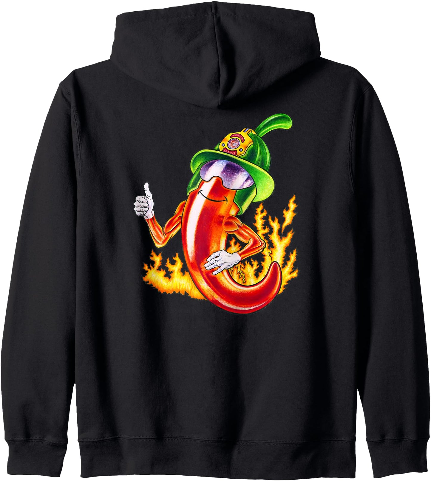Spicy Firefighter Chili Cartoon Funny Fire Hero Drawing Zip Hoodie