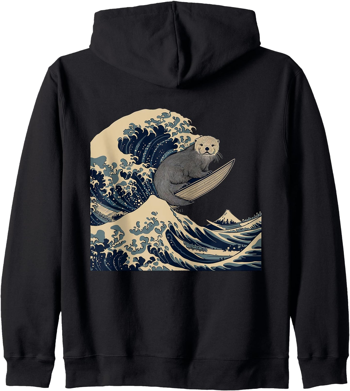 Otter Surfing On Japanese Wave Funny Surfer Sea Otter Lover Zip Hoodie