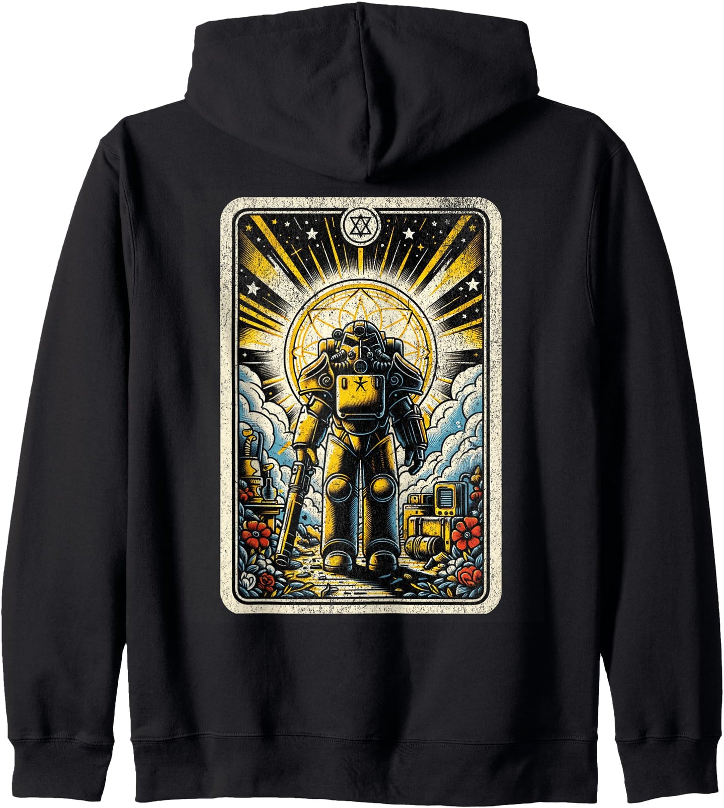 Vintage Nuclear Fallout Tarot Card Retro Steel Armor Man Zip Hoodie