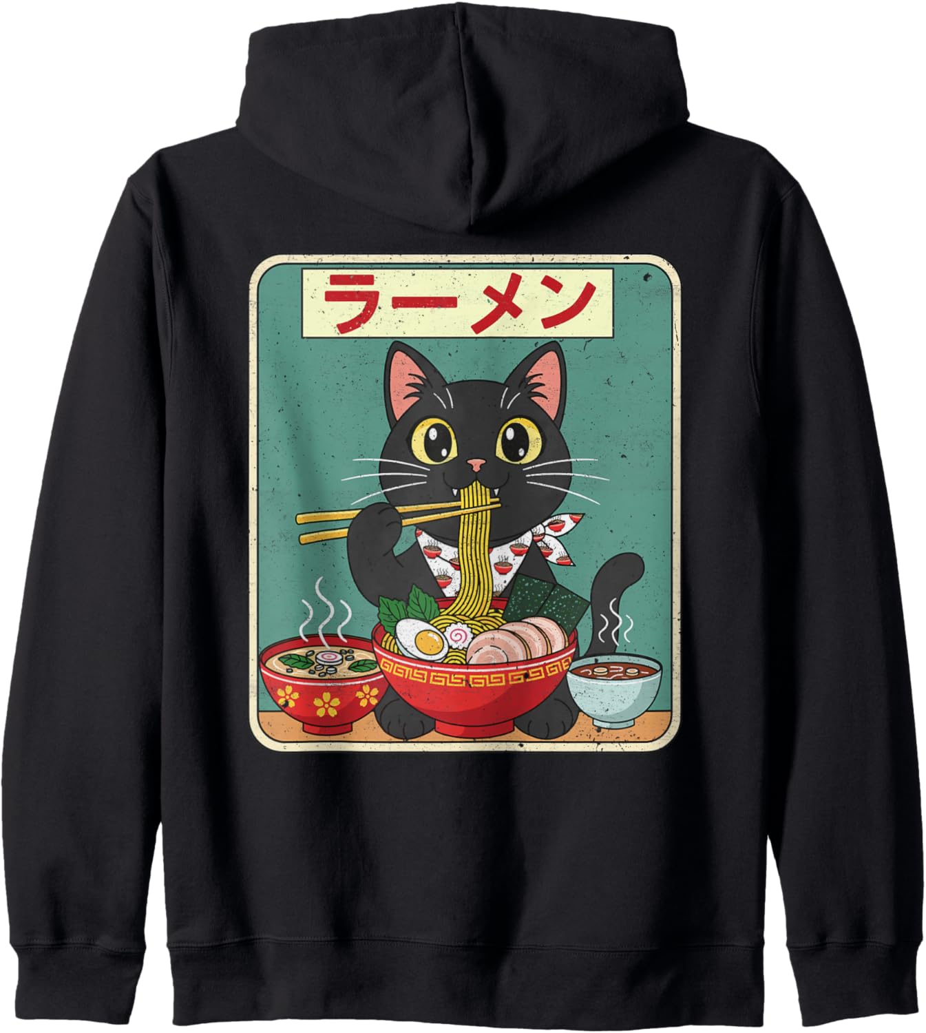 Cat Eating Ramen Noodles Japanese Anime Funny Kawaii Kitty Hoodie