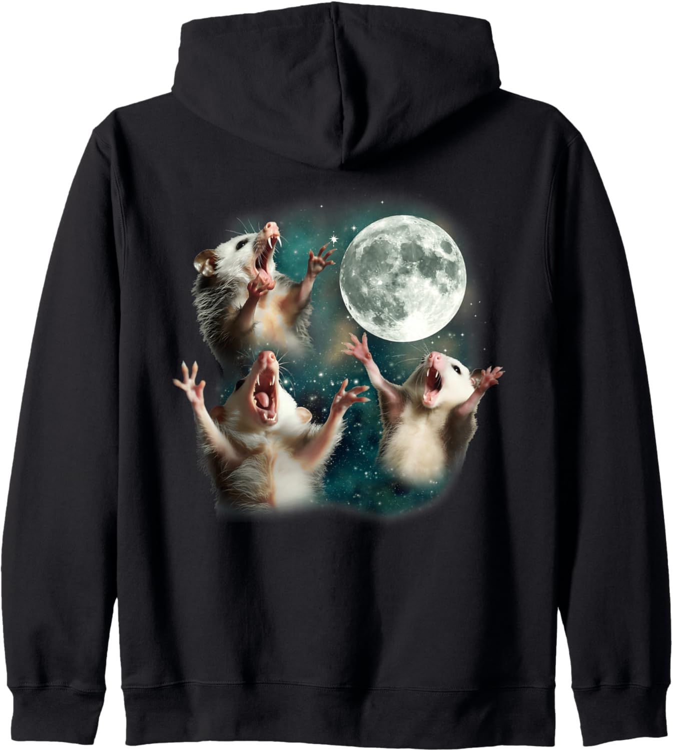 Three Possum Moon | 3 Opossum Funny Weird Cursed Meme Zip Hoodie