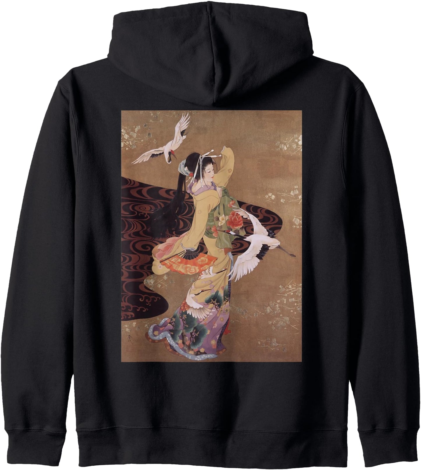 Dance of Cranes Japanese Retro Art Zip Hoodie