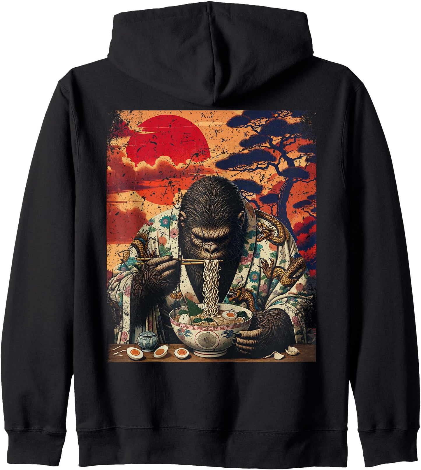 Bigfoot Sasquatch Funny Cryptid Japanese Ramen Vintage Zip Hoodie