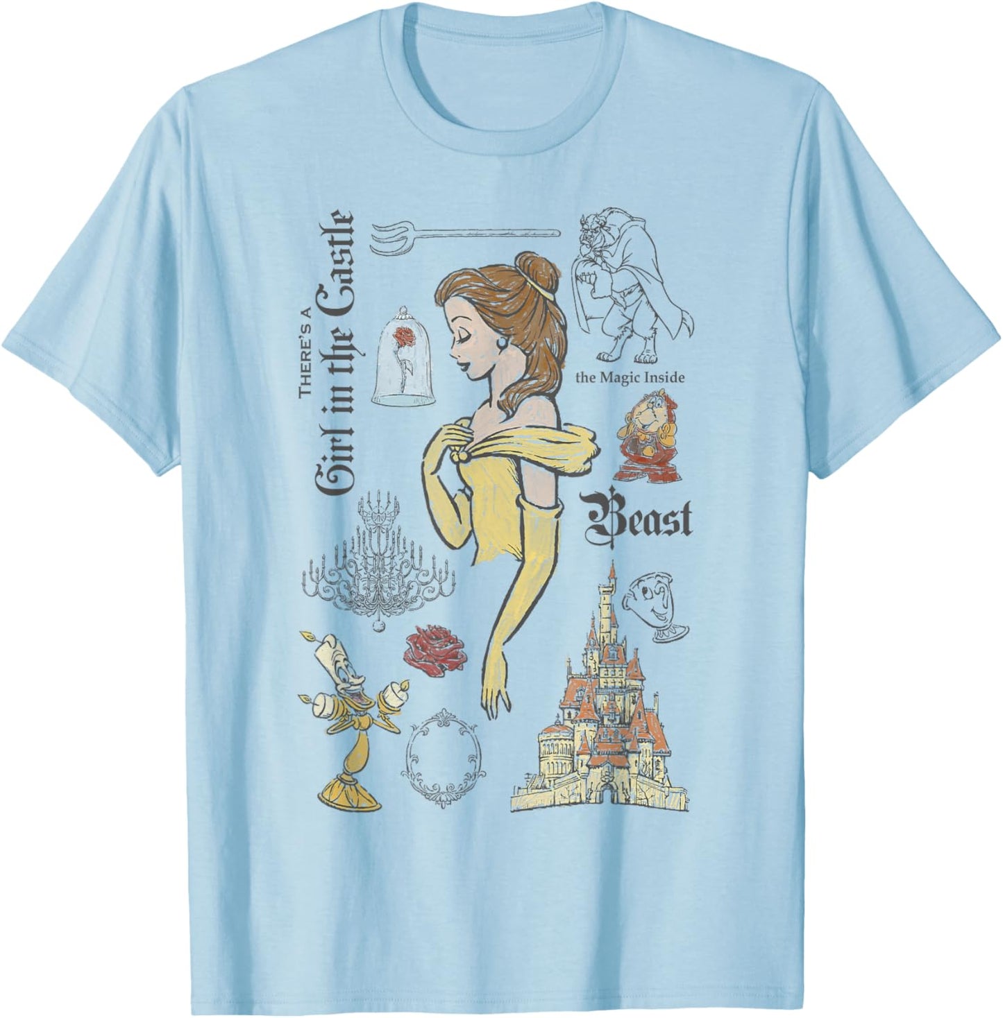 Disney Beauty And The Beast Characters Sketched T-Shirt