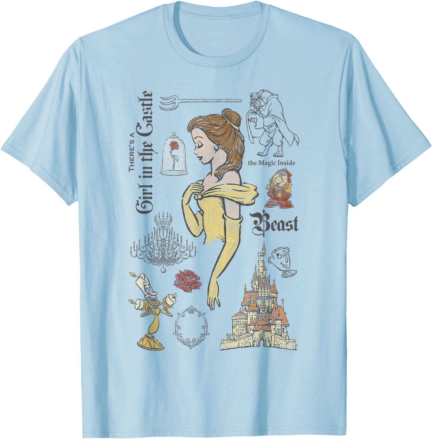 Disney Beauty And The Beast Characters Sketched T-Shirt