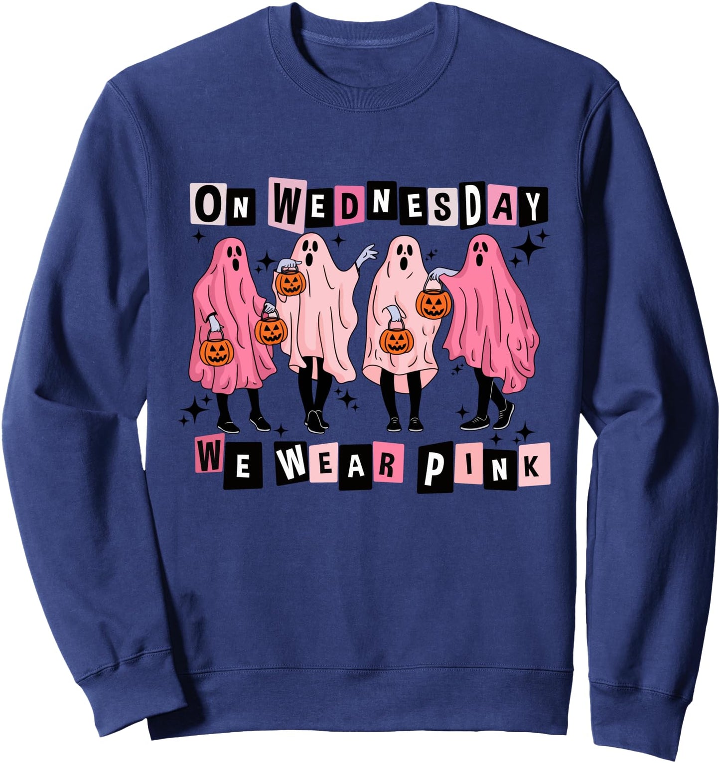 On Wednesday We Wear Cute Pink Ghost Halloween Sweatshirt