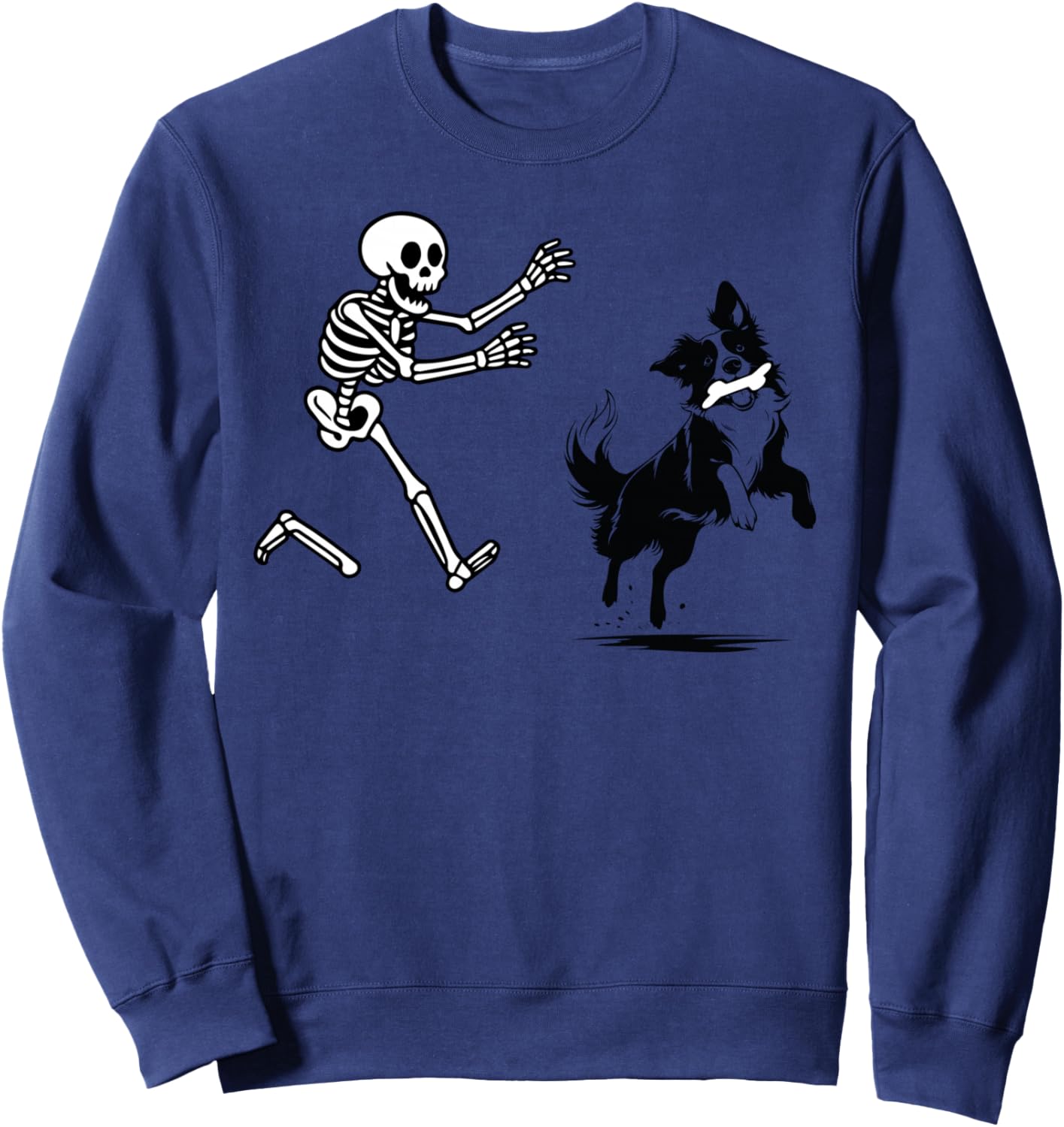 funny Border Collie running Skeleton halloween Sweatshirt