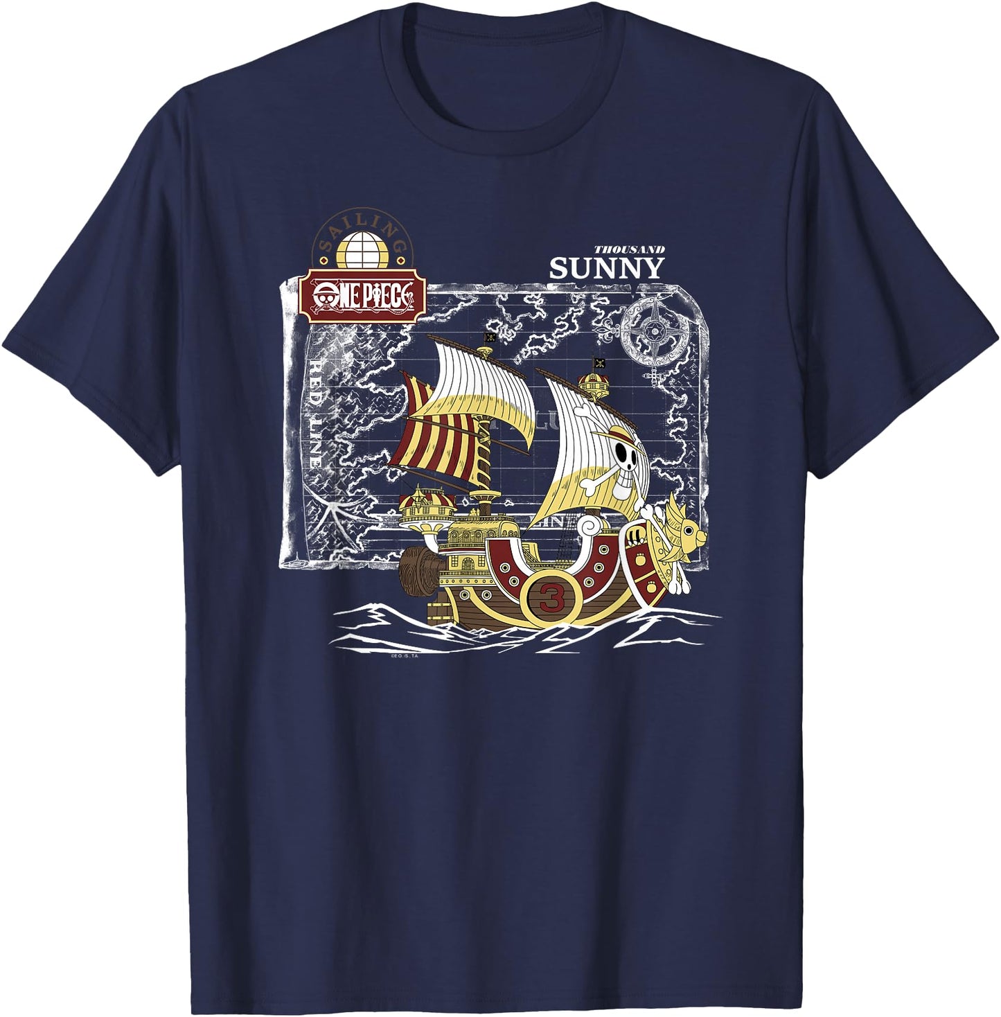 One Piece Anime Thousand Sunny Ship with Map and Logo