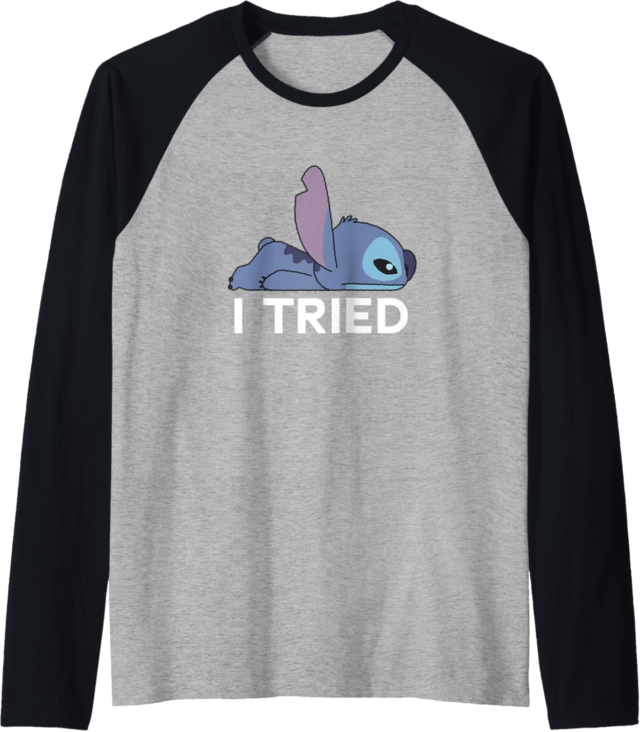 Disney Lilo & Stitch Lazy Chibi Stitch I Tried Bold Logo Raglan Baseball Tee